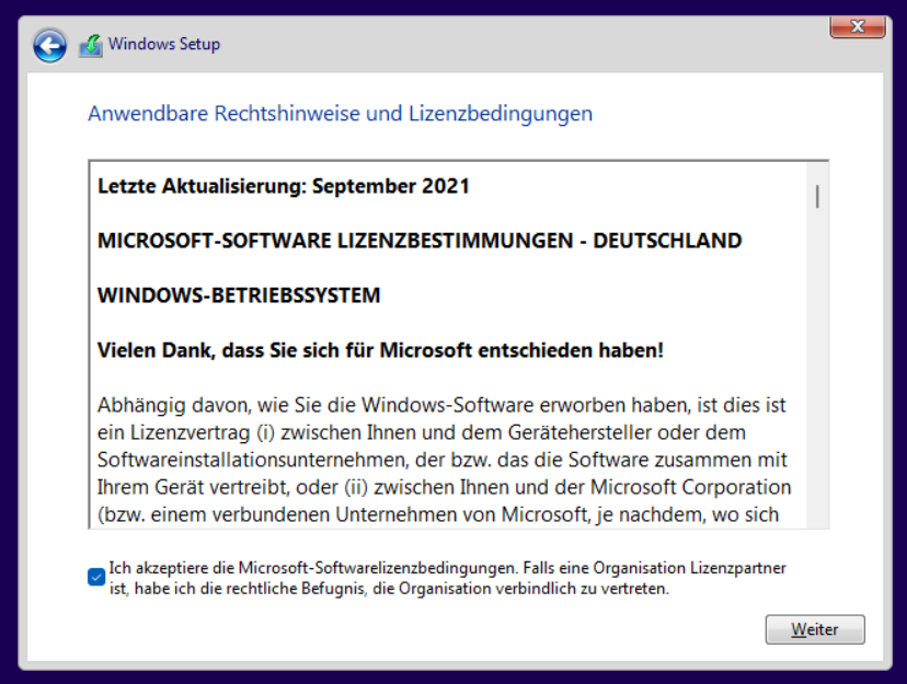 Windows 11 Lizenzbedingungen