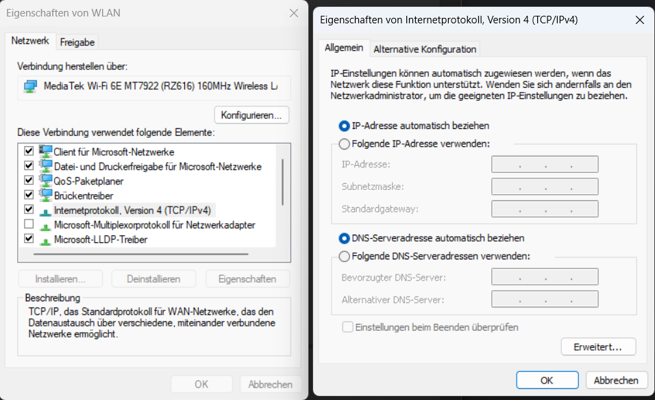 Adaptereinstellungen