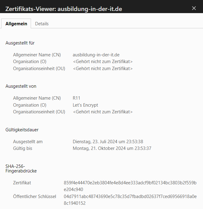 Zertifikat-Informationen von ausbildung-in-der-it.de