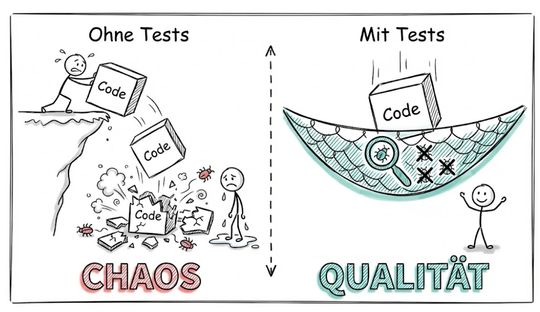 Ohne Tests vs. Mit Tests - Katastrophale Folgen vs. sichere Software