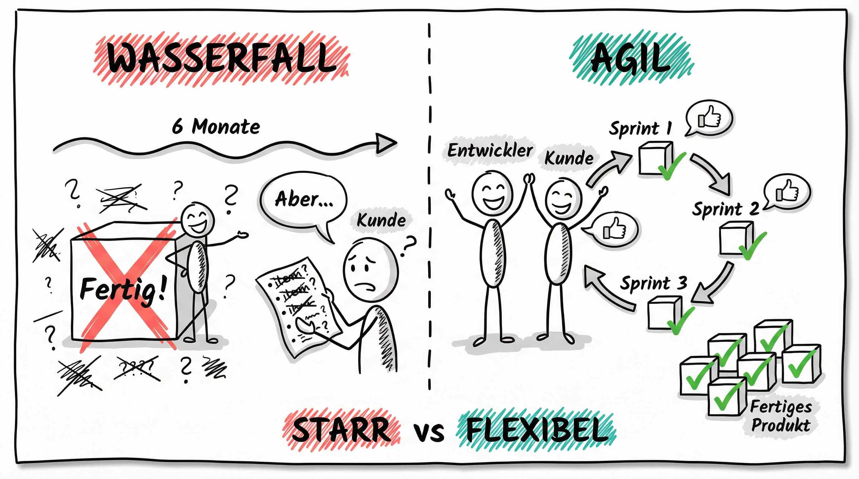 Vergleich Wasserfall vs. Agil