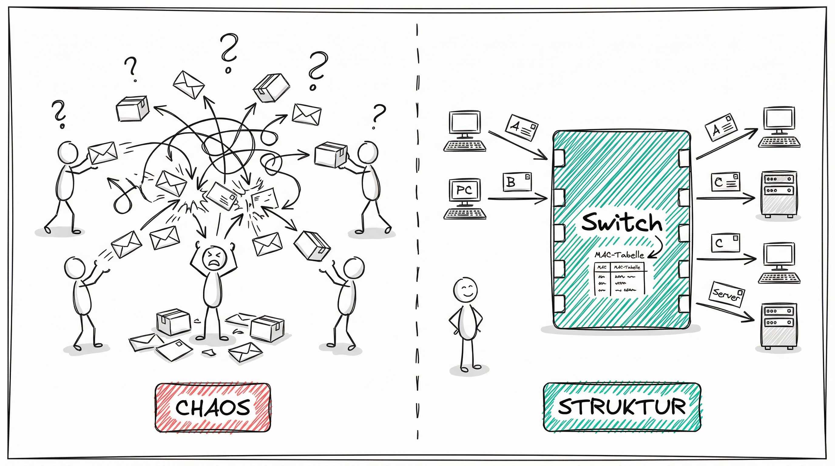 Chaos vs. Struktur: Ohne vs. mit Switch