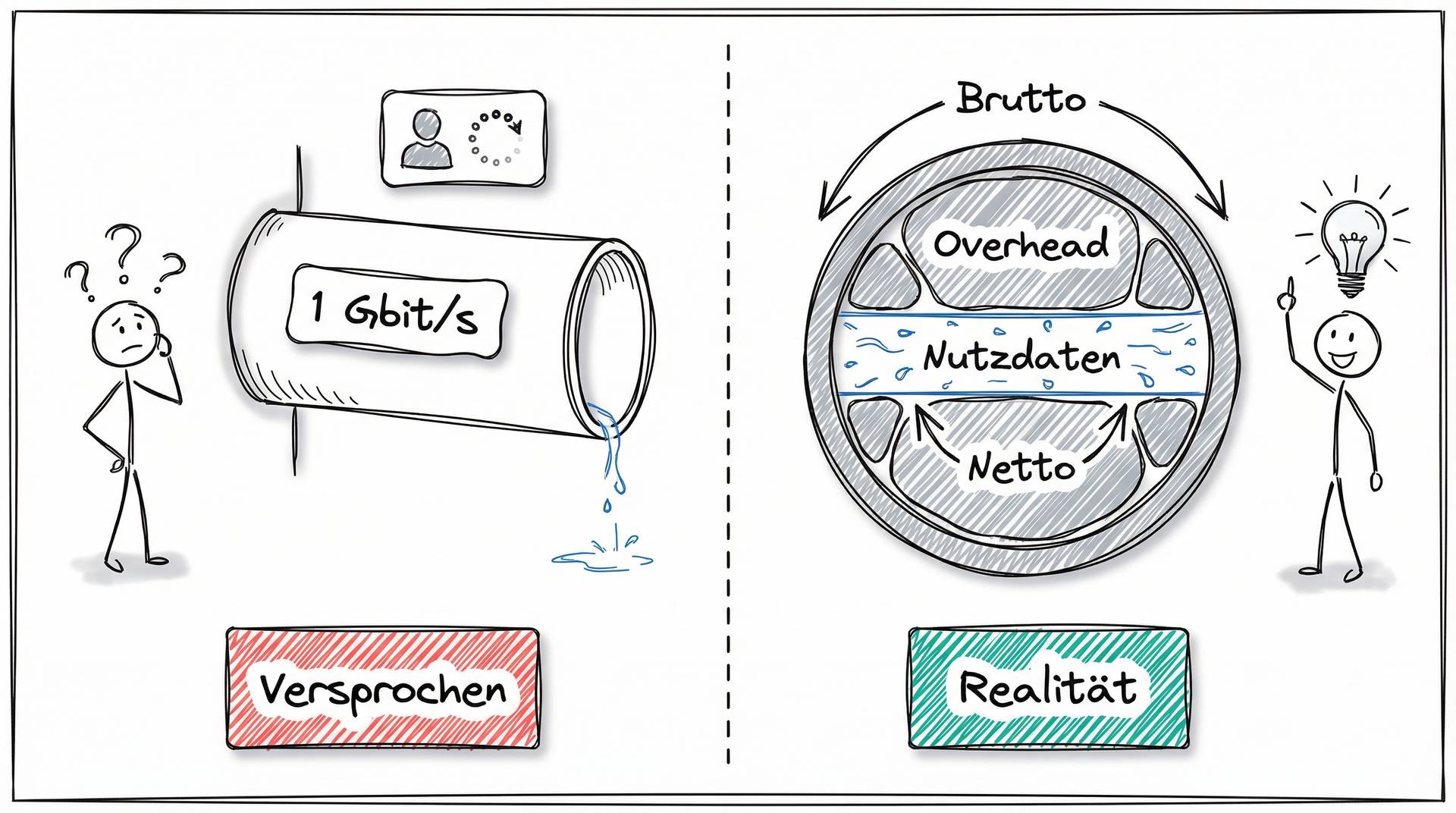 Brutto- vs. Netto-Bandbreite als Wasserrohr-Metapher