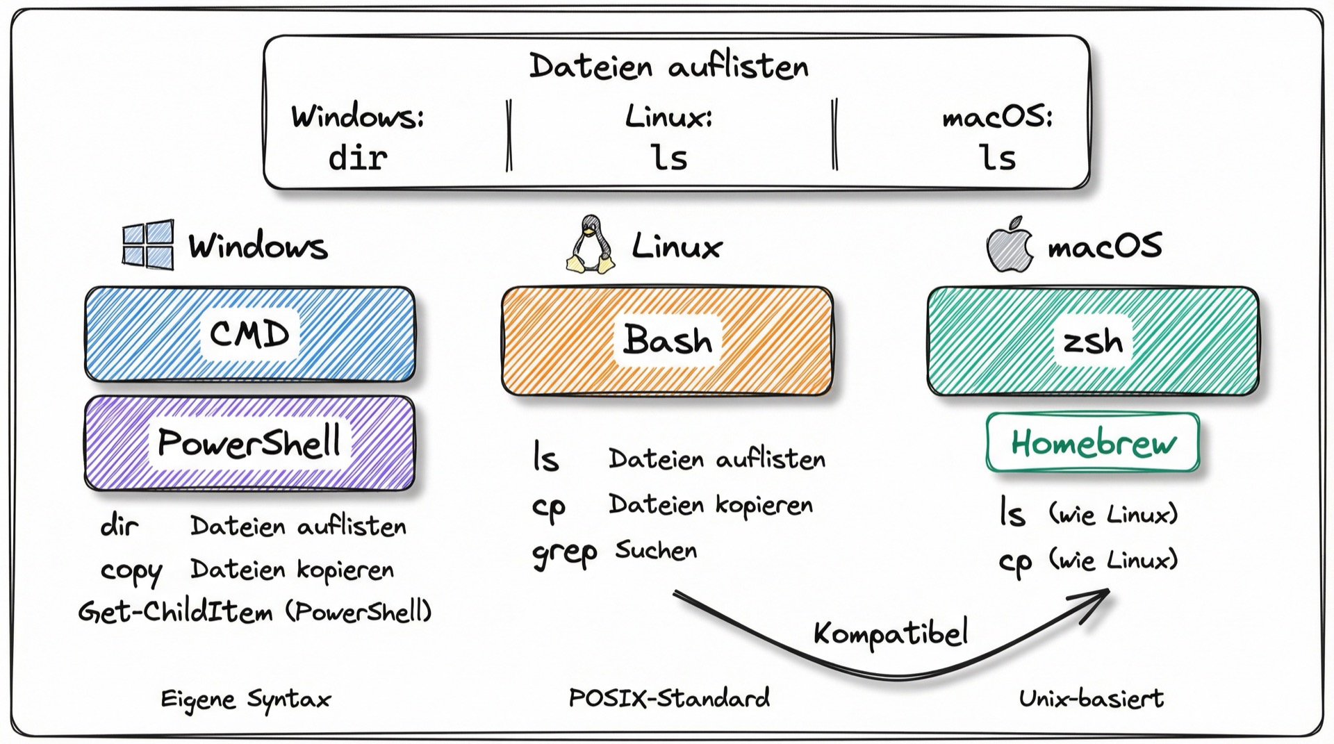 Betriebssystem CLI-Vergleich