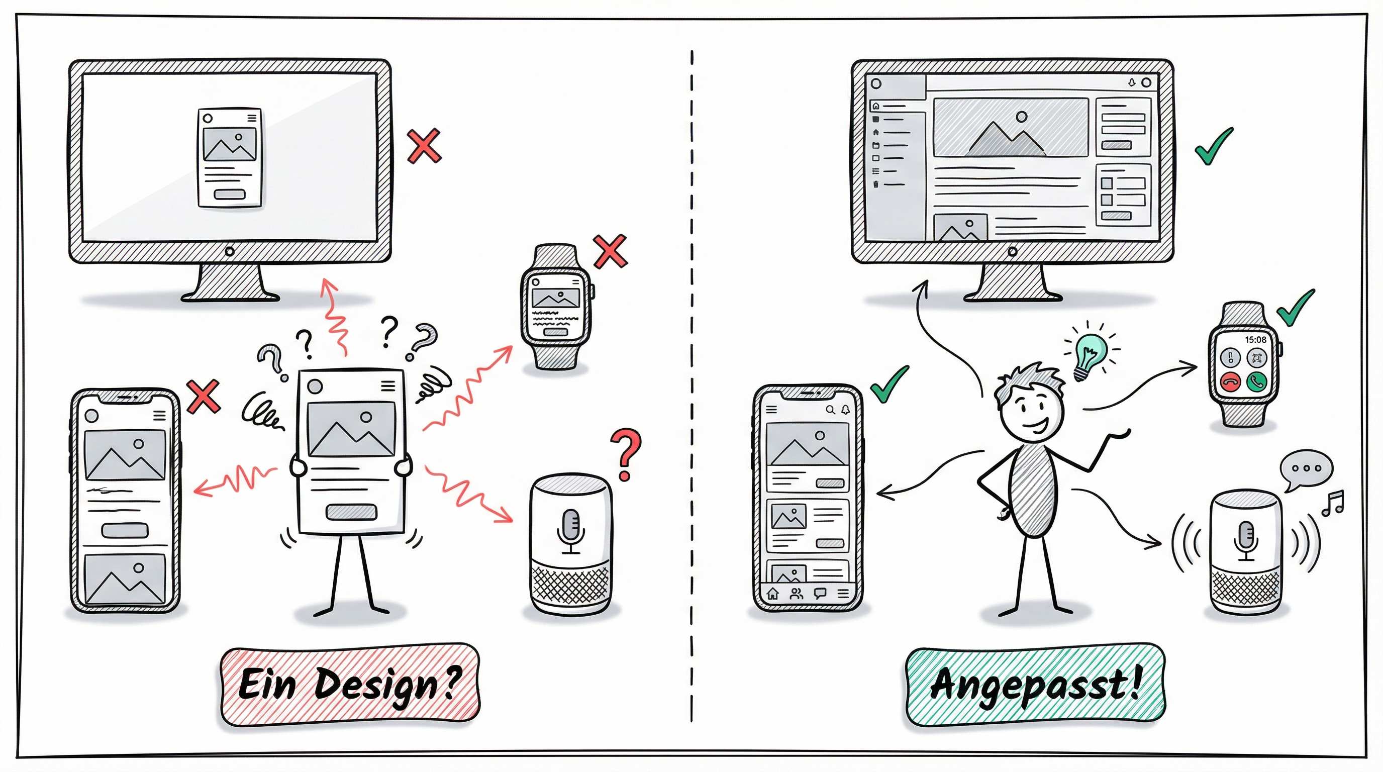 Ein Design vs. Angepasst: Vergleich zwischen One-Size-Fits-All und plattformspezifischem Design