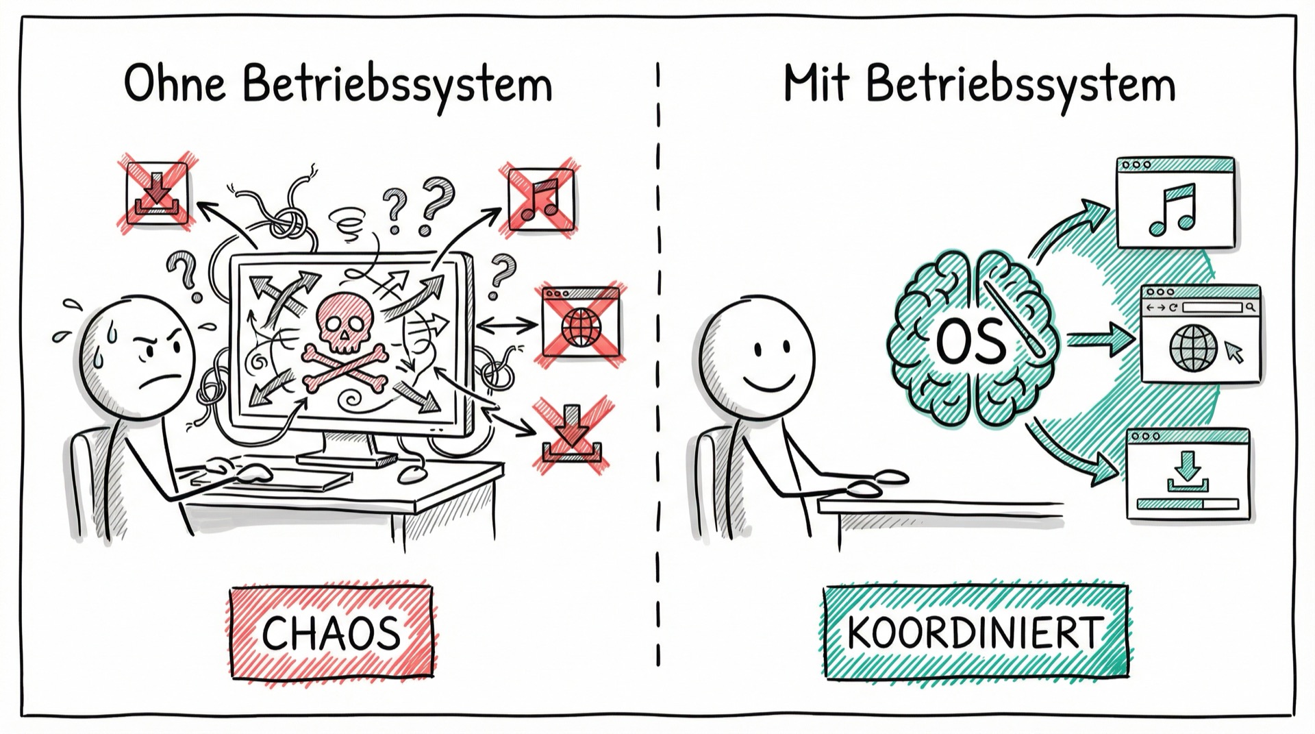 Chaos ohne Betriebssystem vs. Koordination mit Betriebssystem