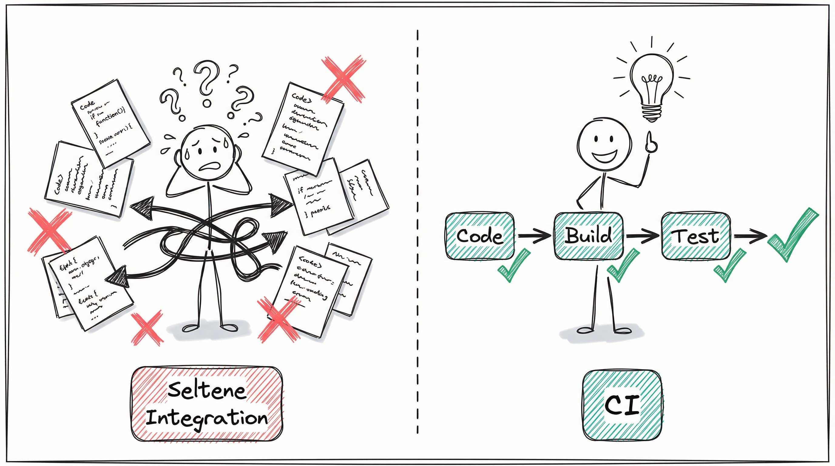 Seltene Integration führt zu Chaos, Continuous Integration schafft Struktur
