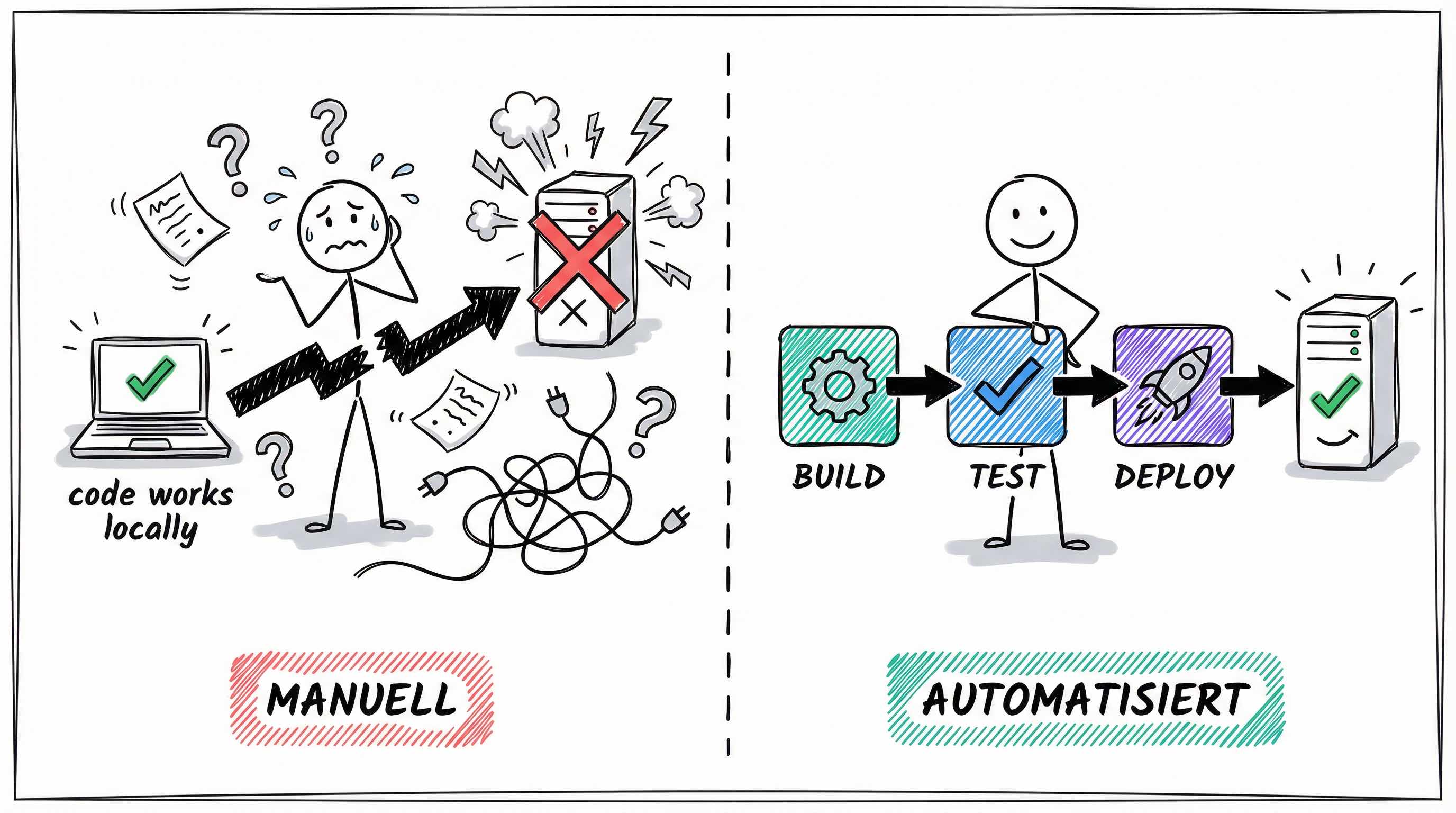 Manuelles Deployment führt zu Chaos, automatisierte Build- und Release-Prozesse schaffen Struktur