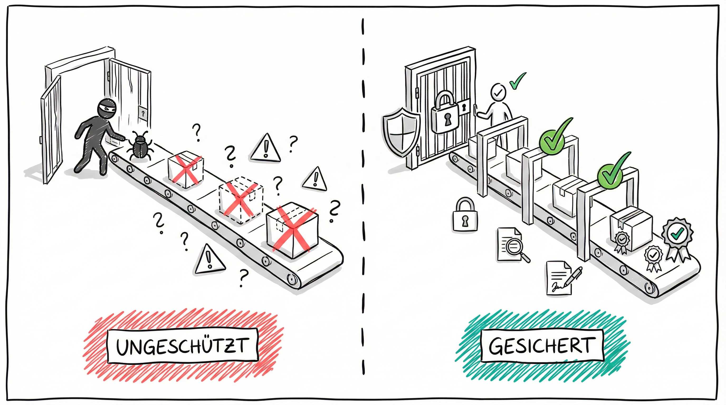 Ungeschützte vs. gesicherte Build-Pipeline