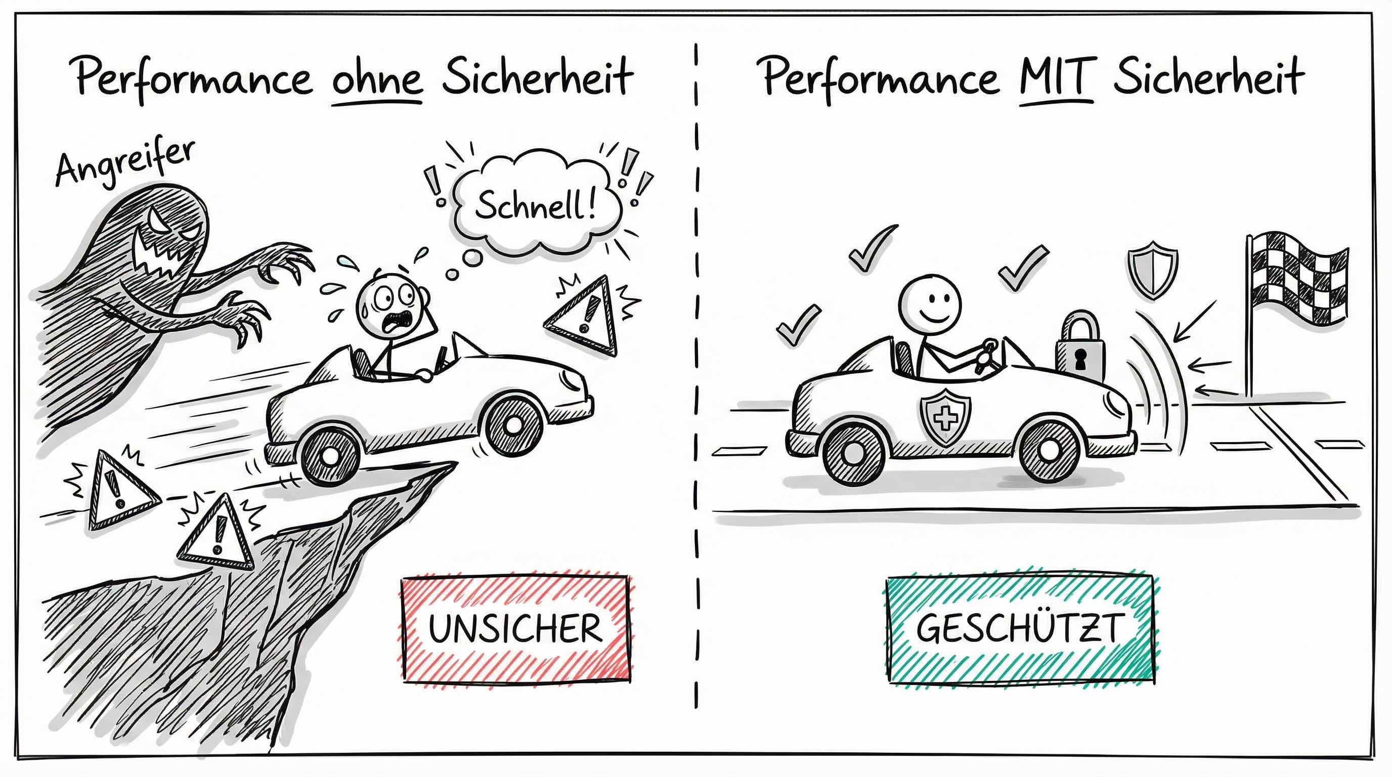 Performance ohne Sicherheit vs. Performance mit Sicherheit