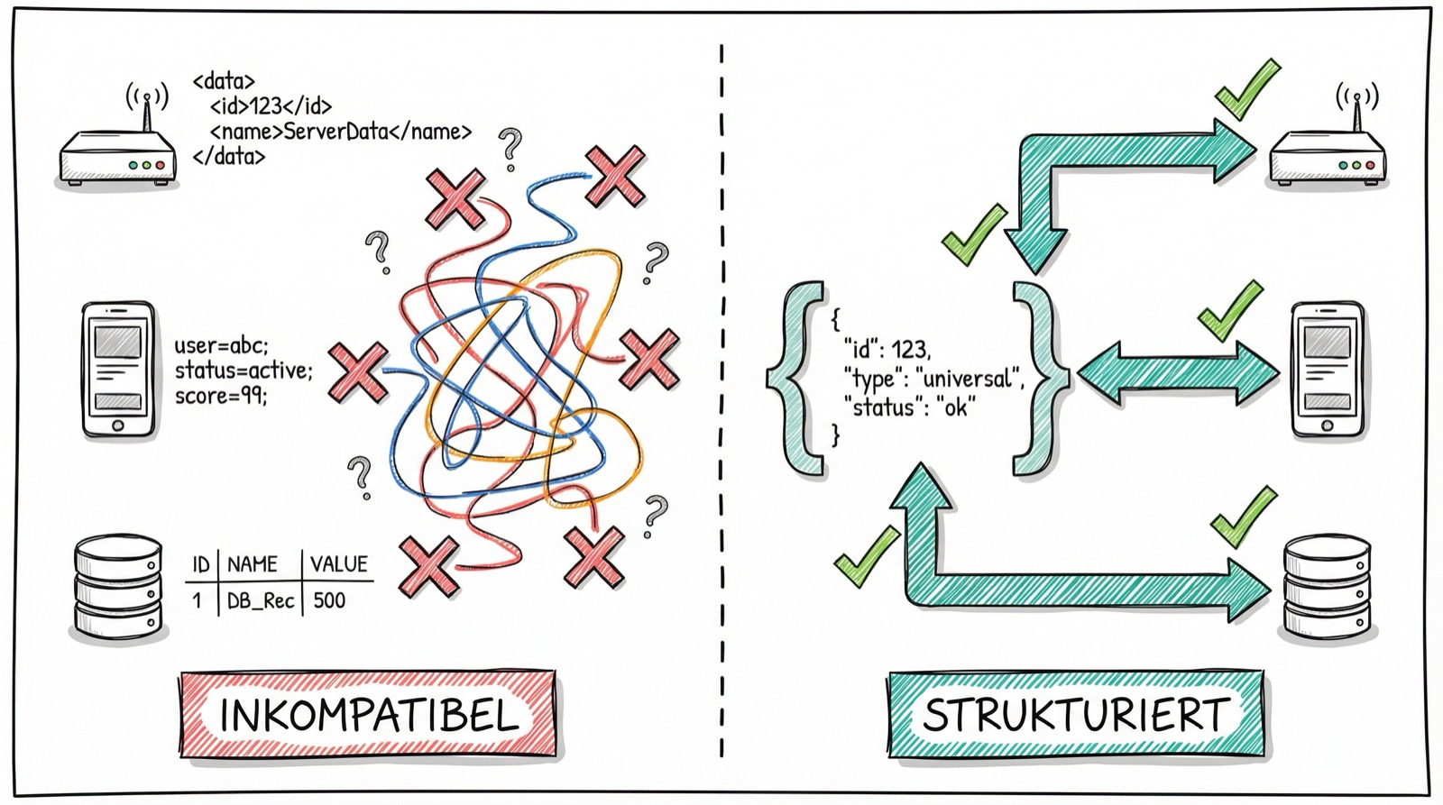 Datenaustausch ohne JSON vs. mit JSON