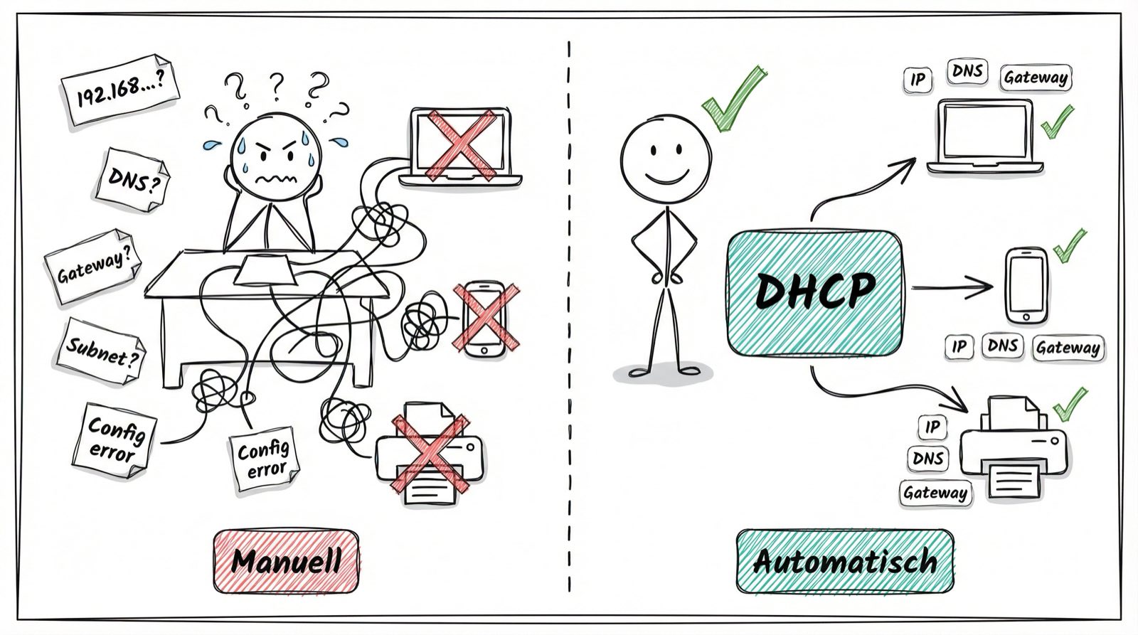 Manuelle Netzwerkkonfiguration vs. automatische DHCP-Konfiguration