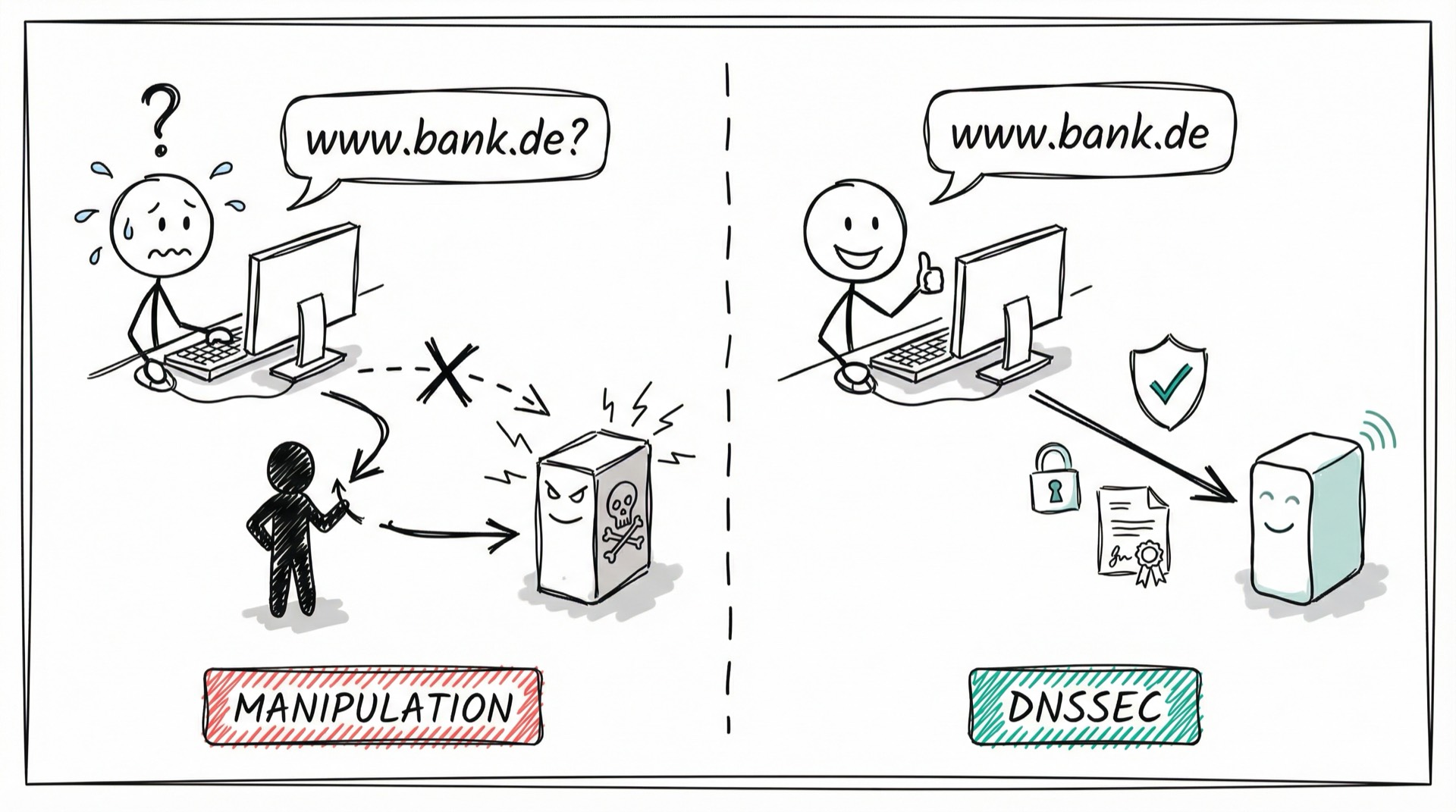 DNS-Sicherheit: Manipulation vs. DNSSEC-Schutz