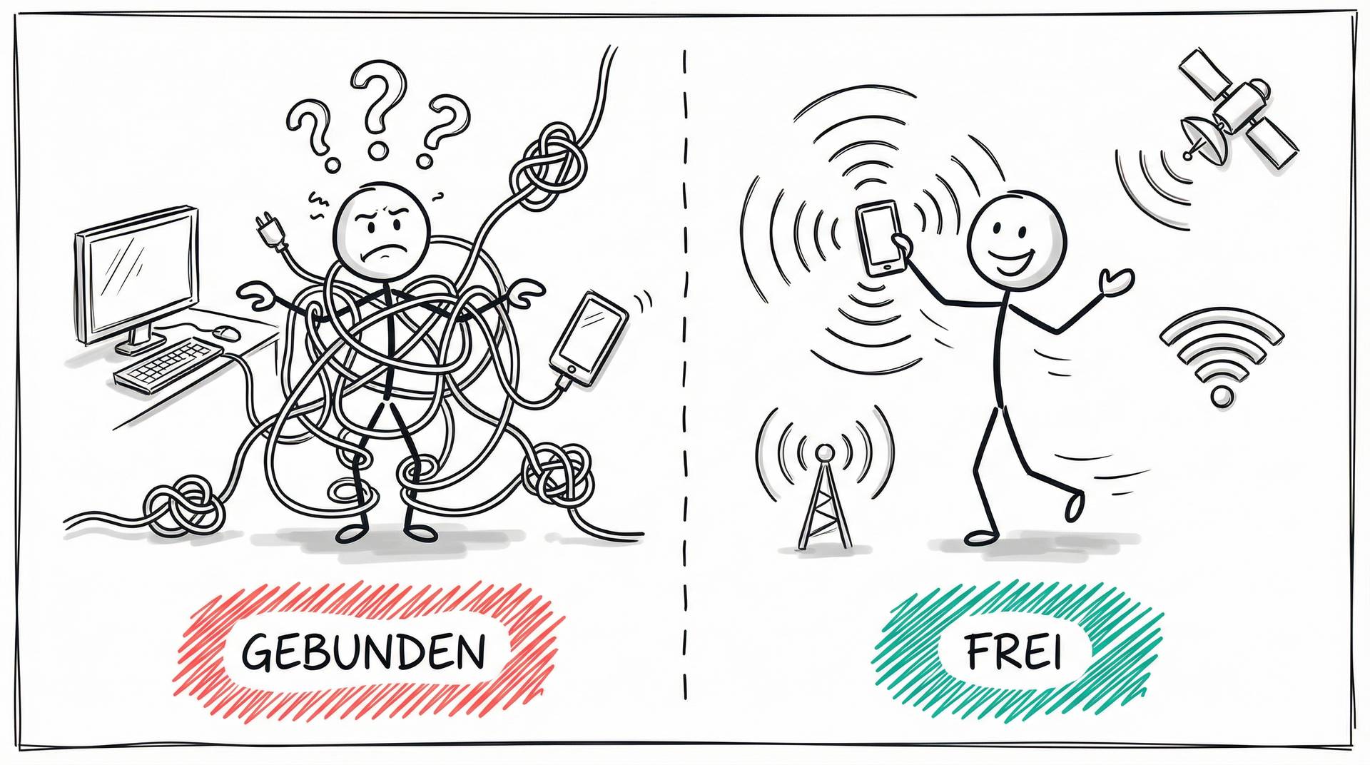 Gebunden durch Kabel vs. Frei durch drahtlose Übertragung