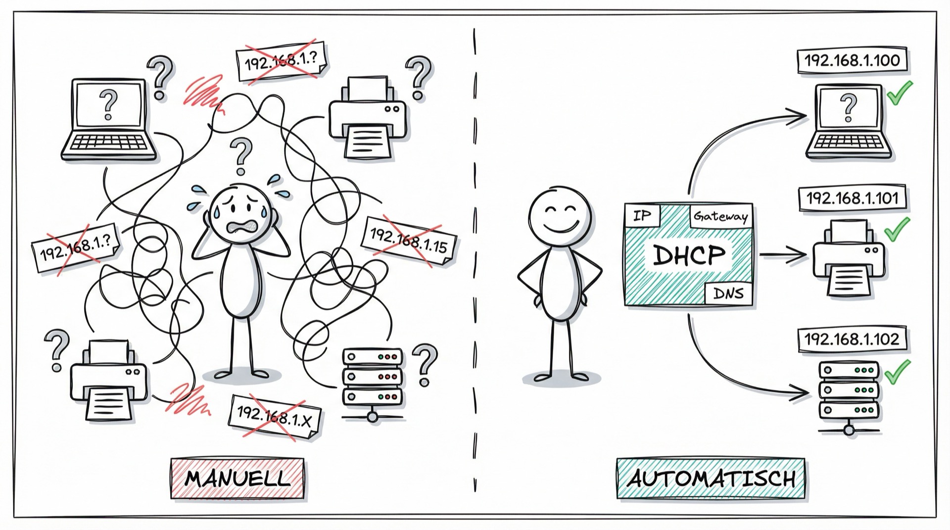 Manuelle IP-Konfiguration vs. DHCP-Automatisierung