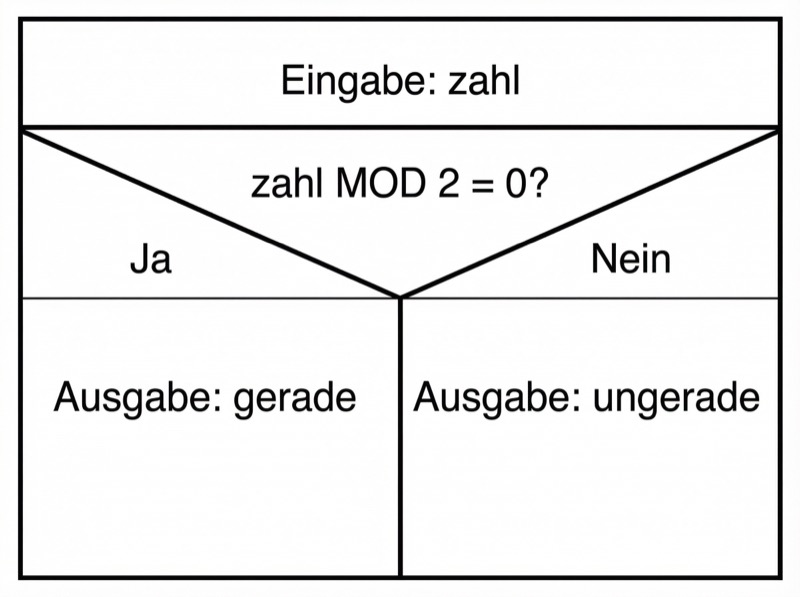 Struktogramm: Prüfung ob eine Zahl gerade oder ungerade ist