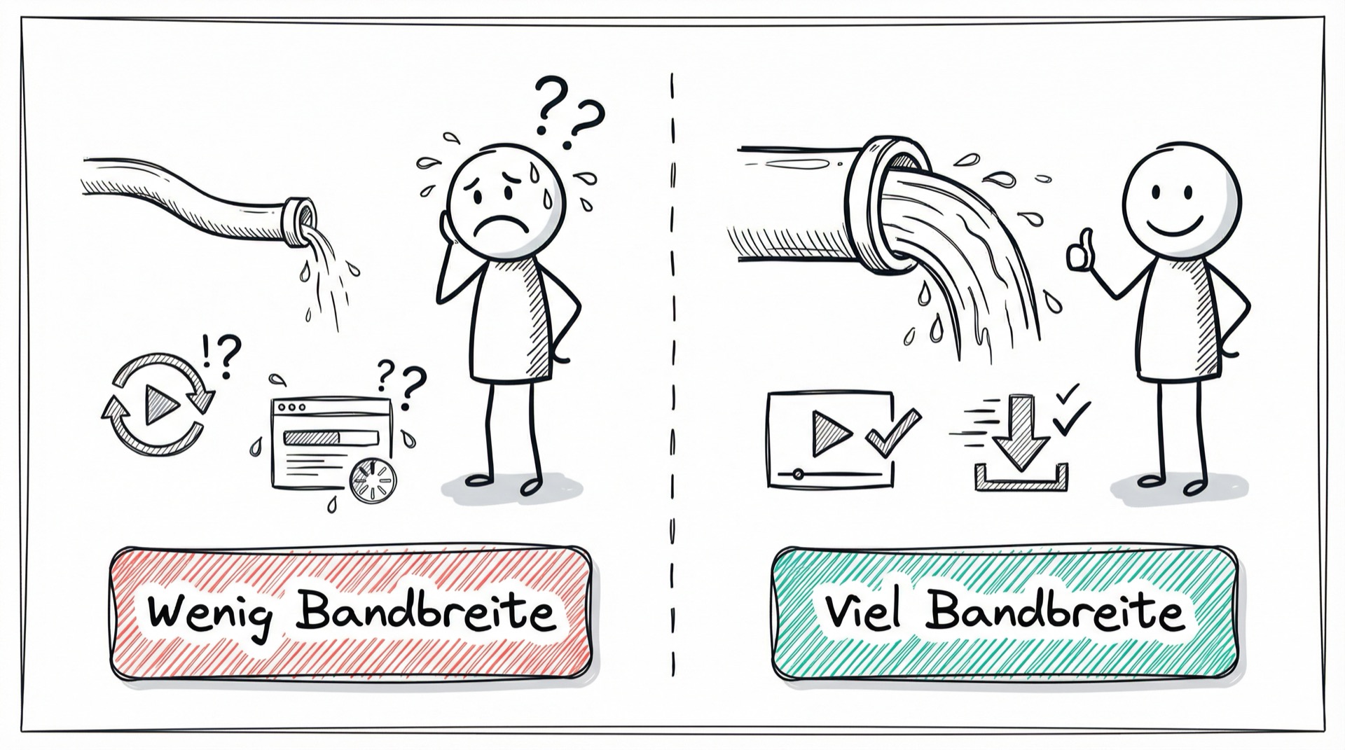 Bandbreiten-Metapher: Dünne Wasserleitung vs. dicke Wasserleitung