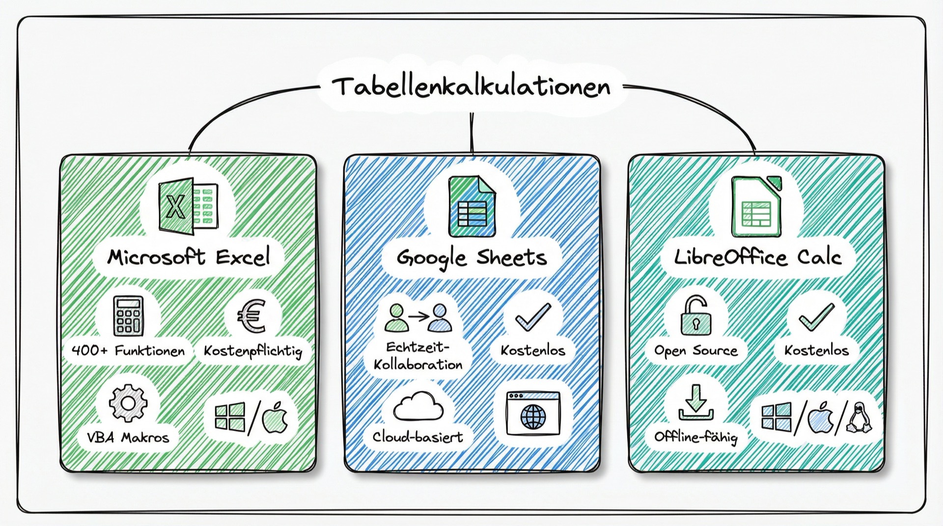 Vergleich der Tabellenkalkulationsprogramme: Microsoft Excel, Google Sheets und LibreOffice Calc