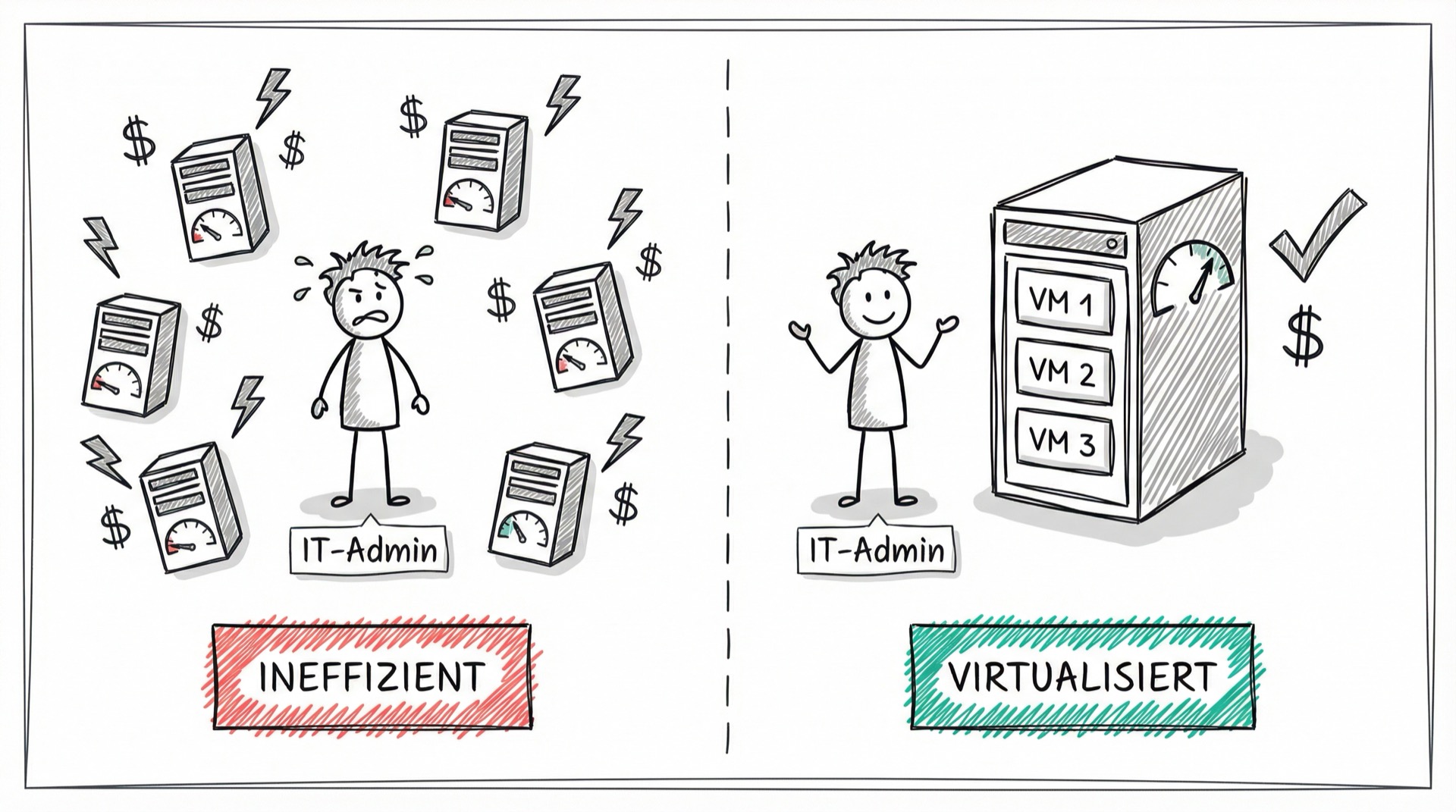 Physische Server vs. Virtualisierung: Vorher-Nachher-Vergleich