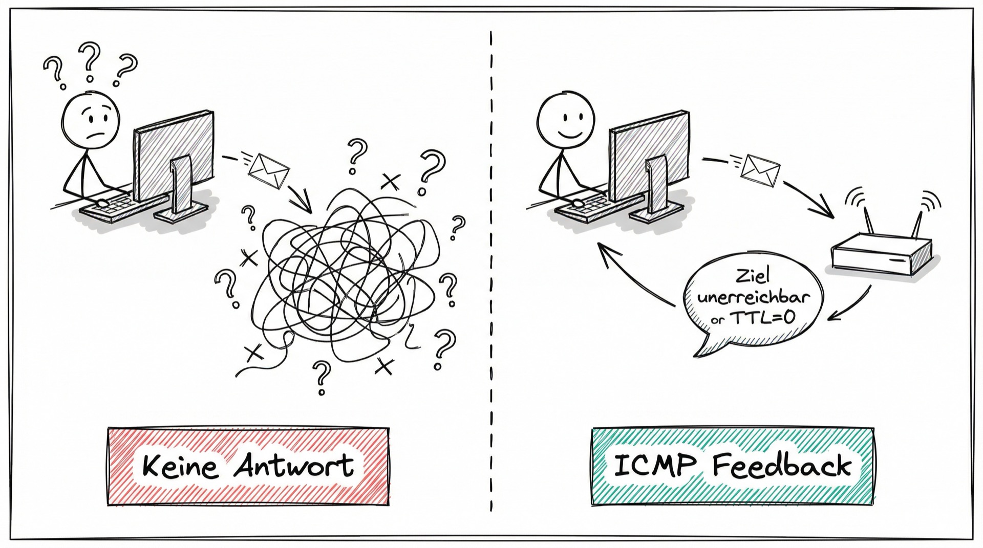 Netzwerk ohne Feedback vs. mit ICMP-Rückmeldung
