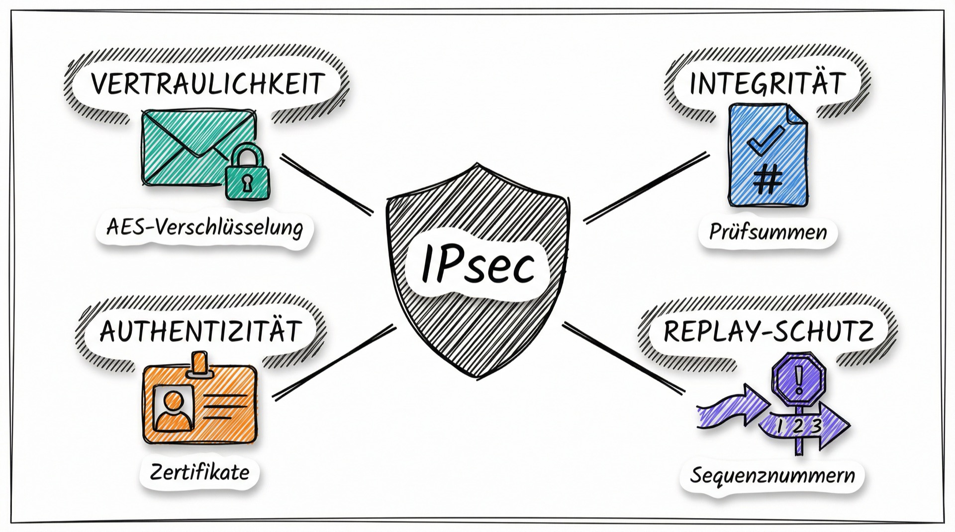 Die vier Schutzmechanismen von IPsec