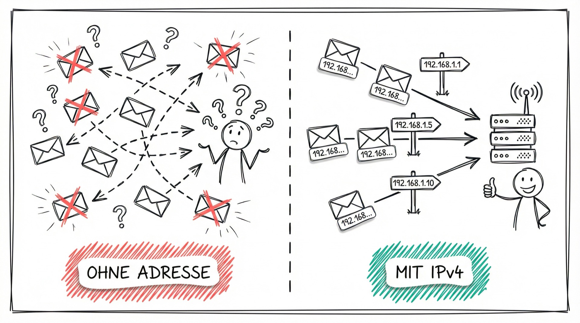 Chaos ohne Adressen vs. Ordnung mit IPv4
