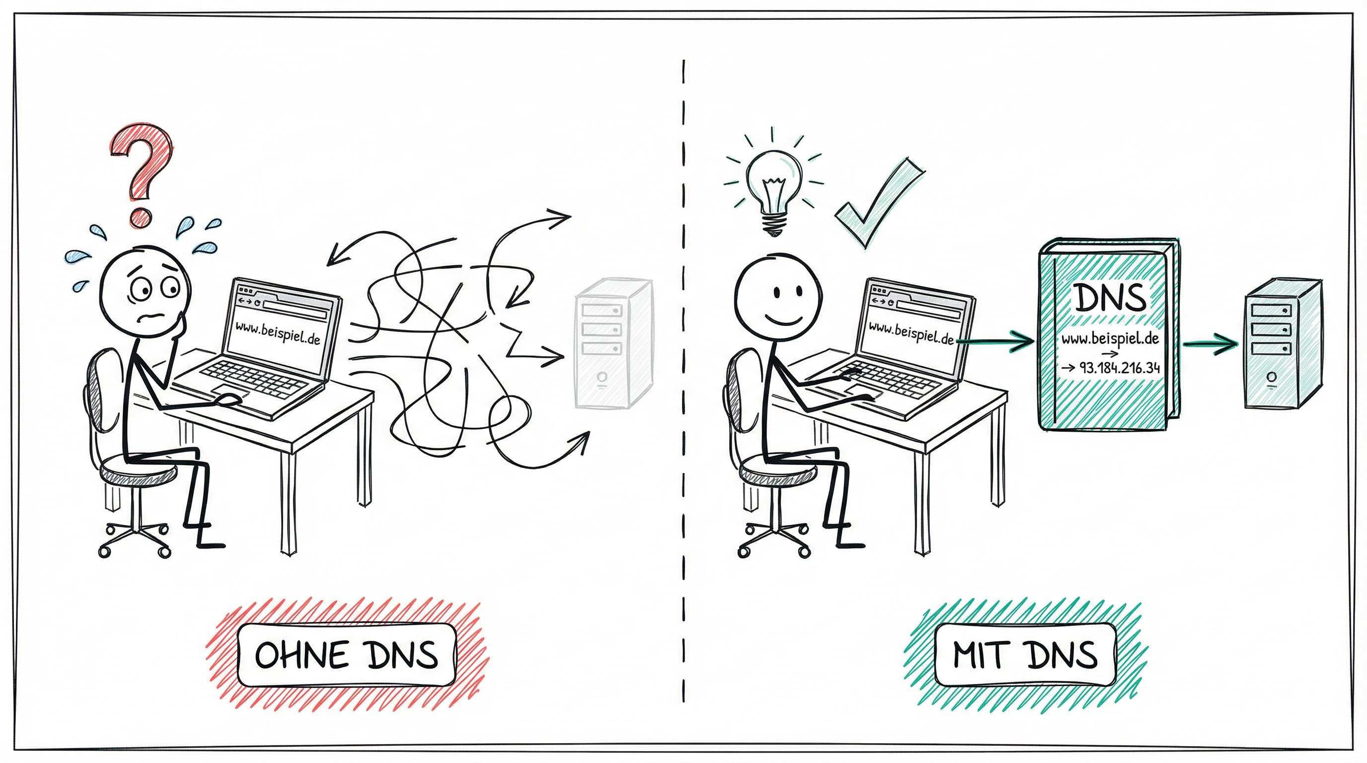 Ohne DNS vs. Mit DNS - Vergleich