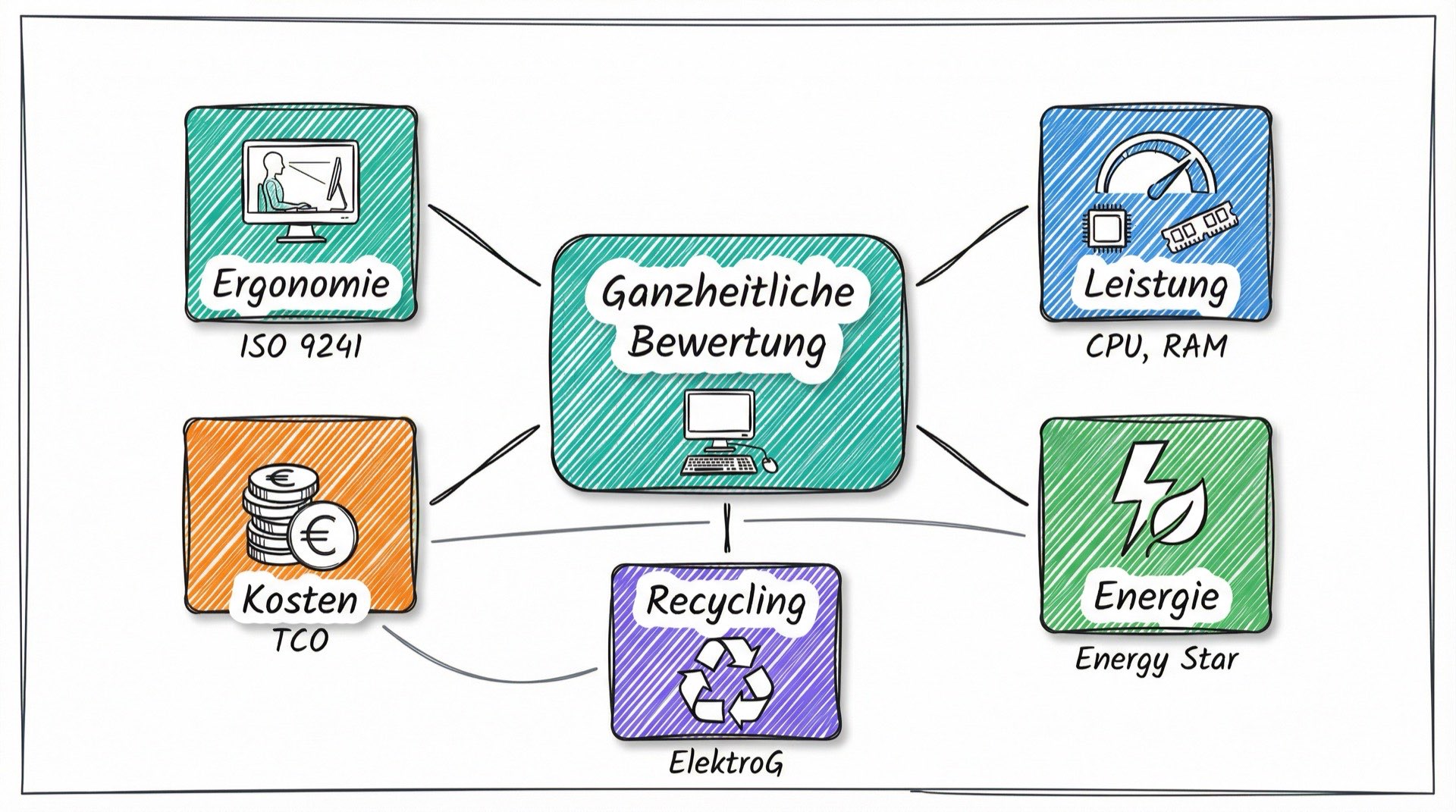 Mind-Map: Die 5 Bewertungskriterien für IT-Systeme im Überblick