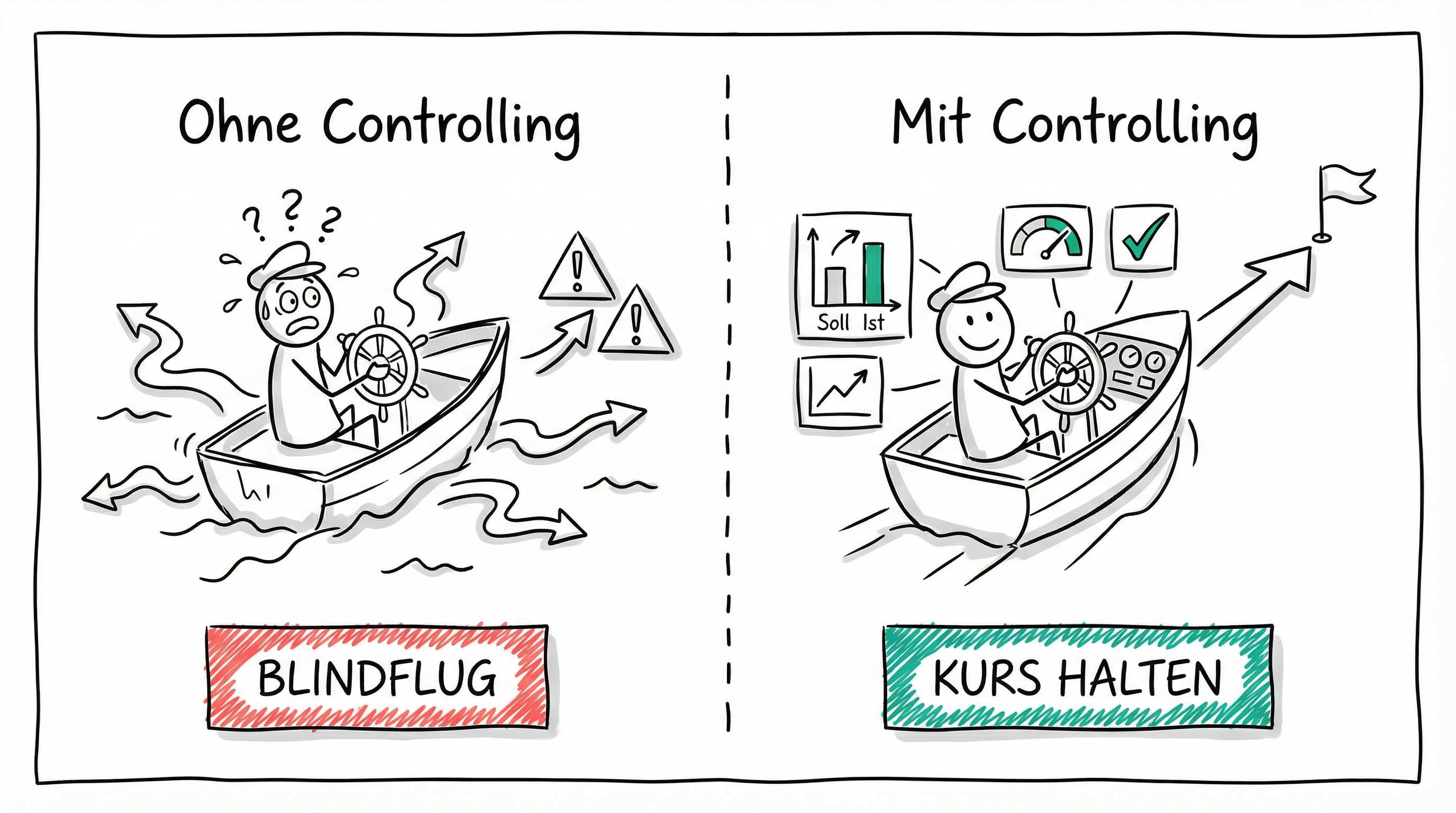 Schiffsnavigation ohne und mit Controlling: Blindflug vs. Kurs halten