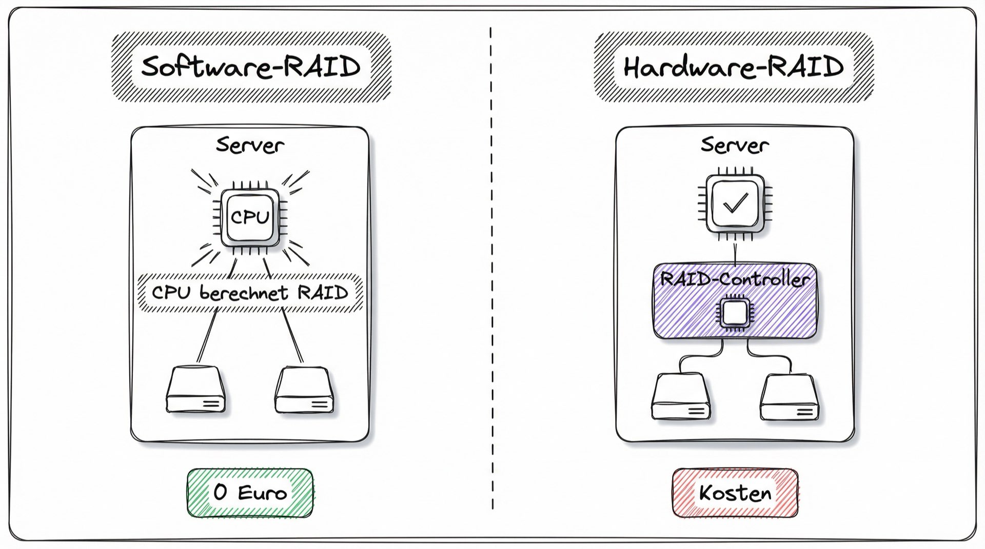 Architekturvergleich Software-RAID vs. Hardware-RAID