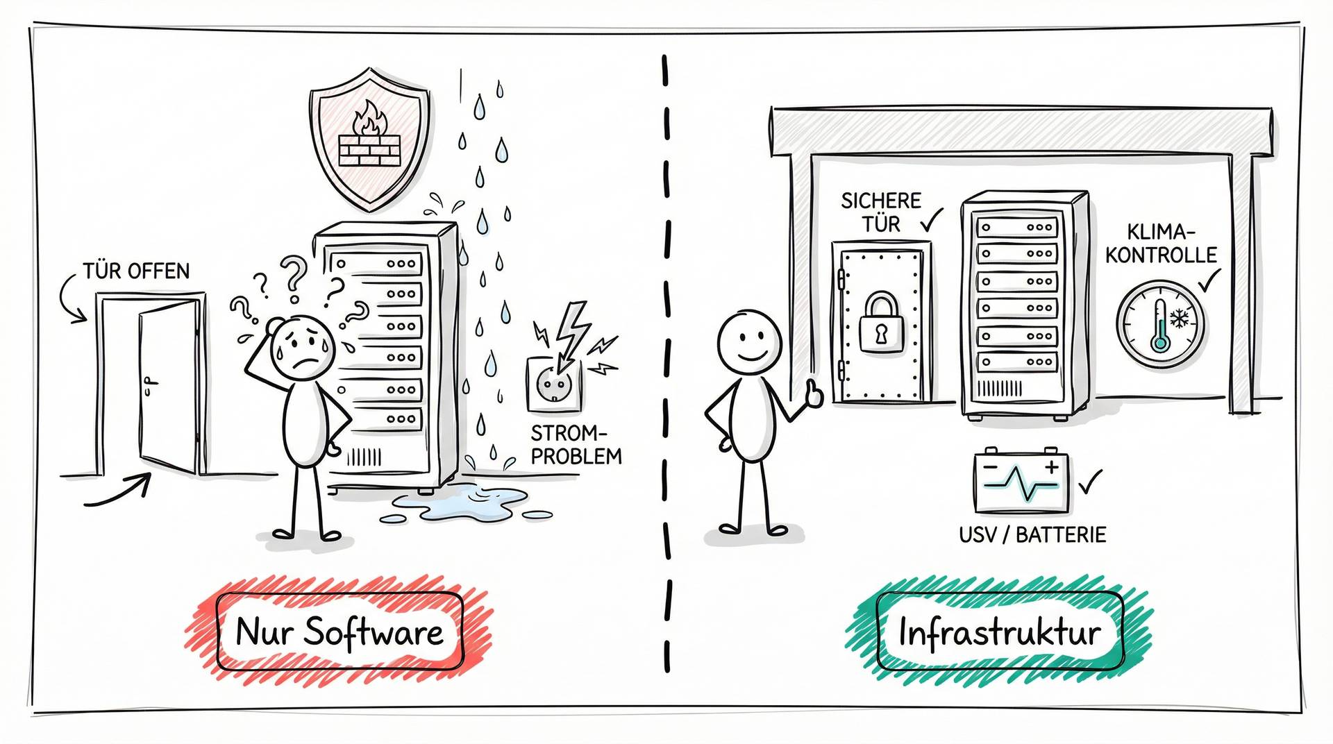 Vergleich: Nur Software-Schutz vs. Infrastruktur-Schutz