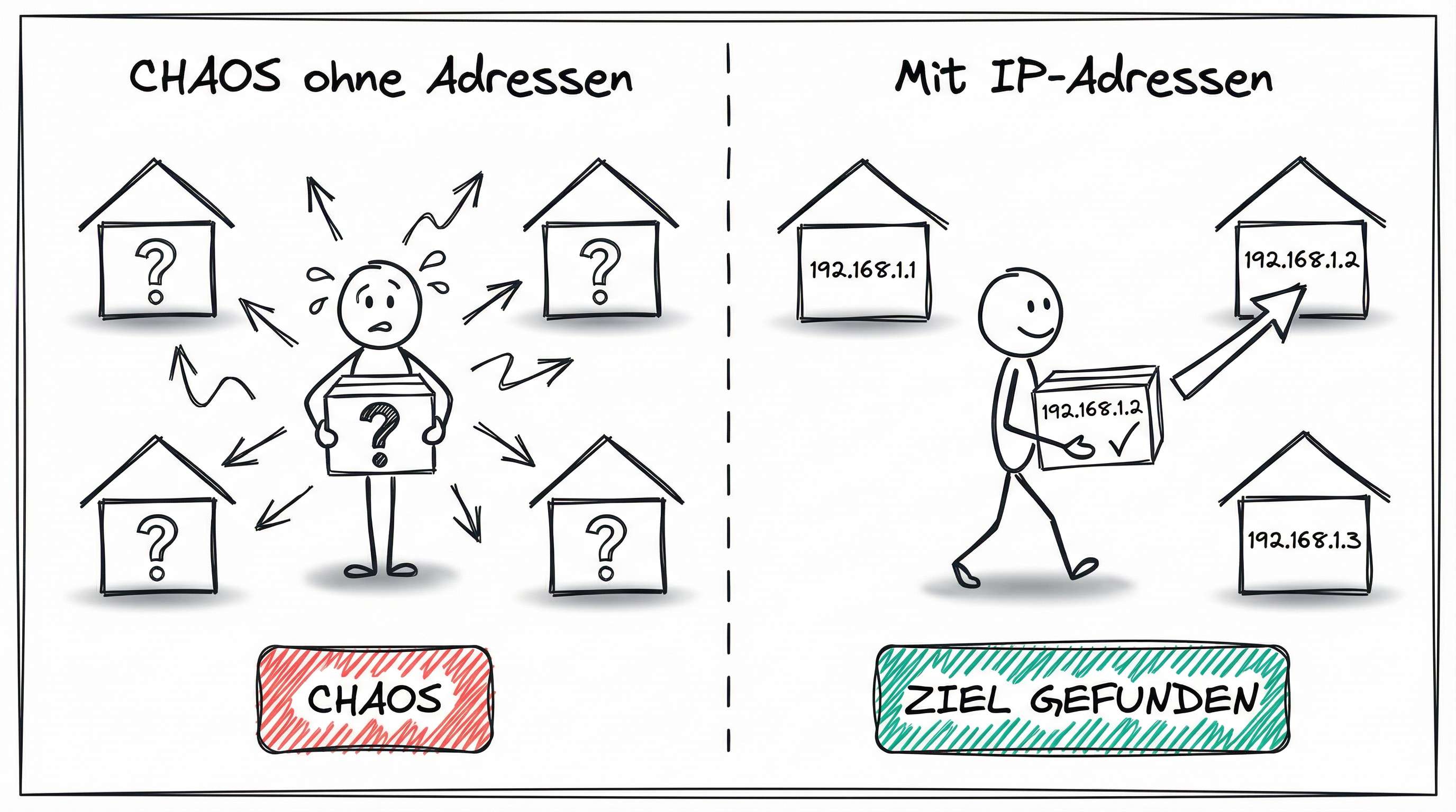 Chaos ohne Adressen vs. Ziel gefunden mit IP-Adressen