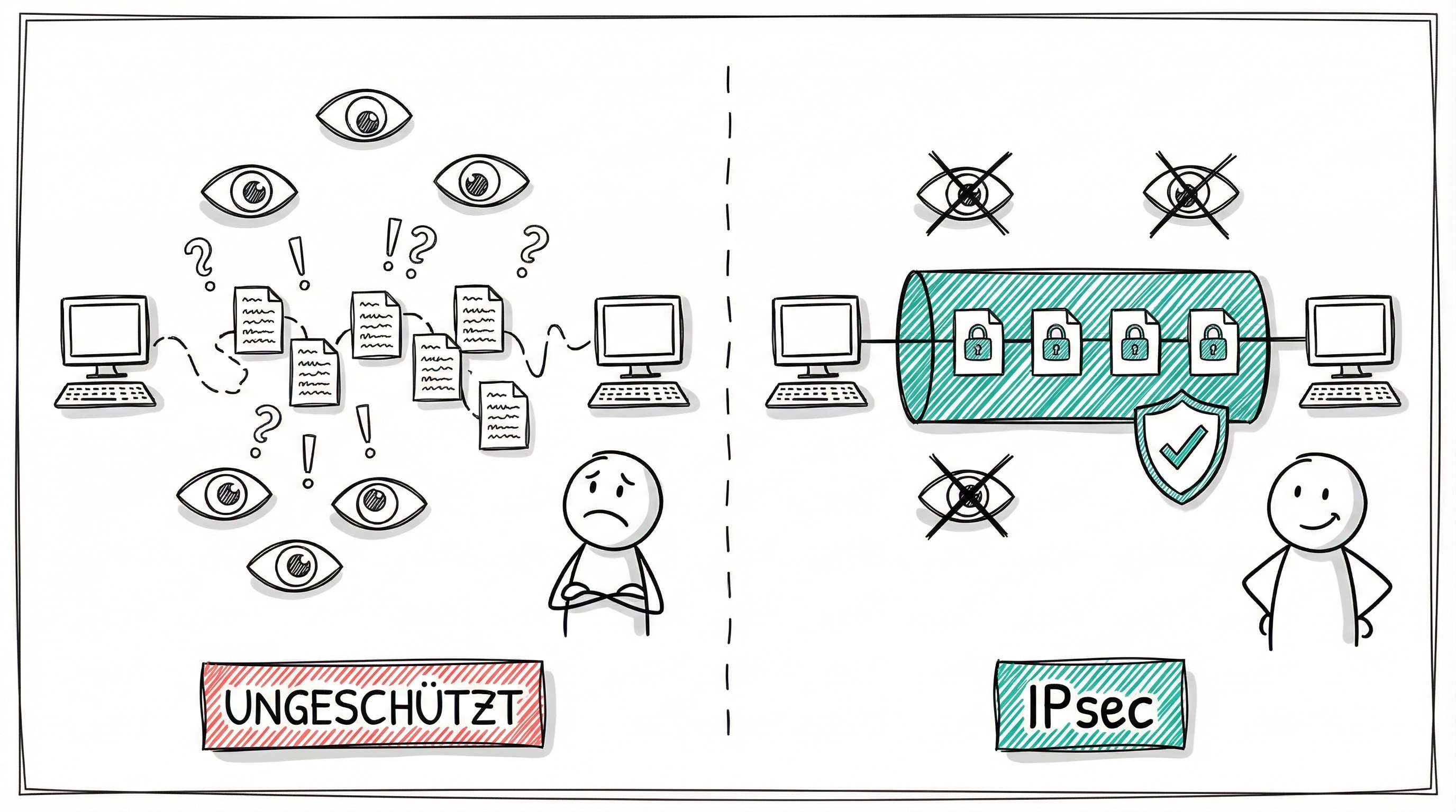IPv6-Sicherheit: Ungeschützt vs. IPsec