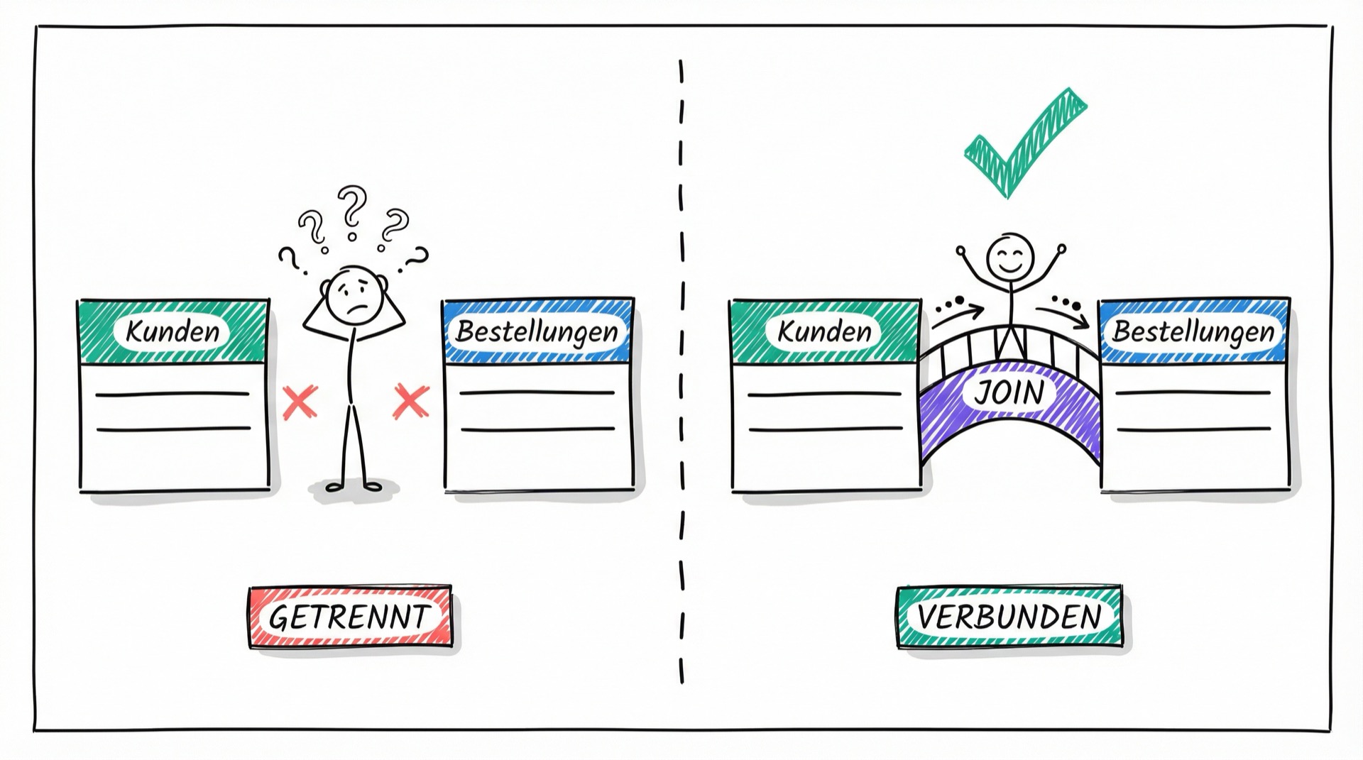 Getrennte Tabellen vs. verbundene Tabellen durch JOIN