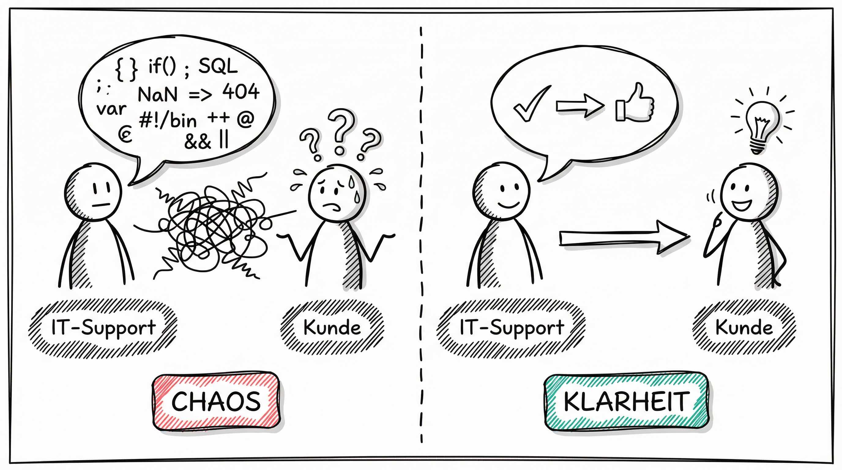 Kommunikation ohne vs. mit Verständnis: IT-Support und Kunde im Gespräch