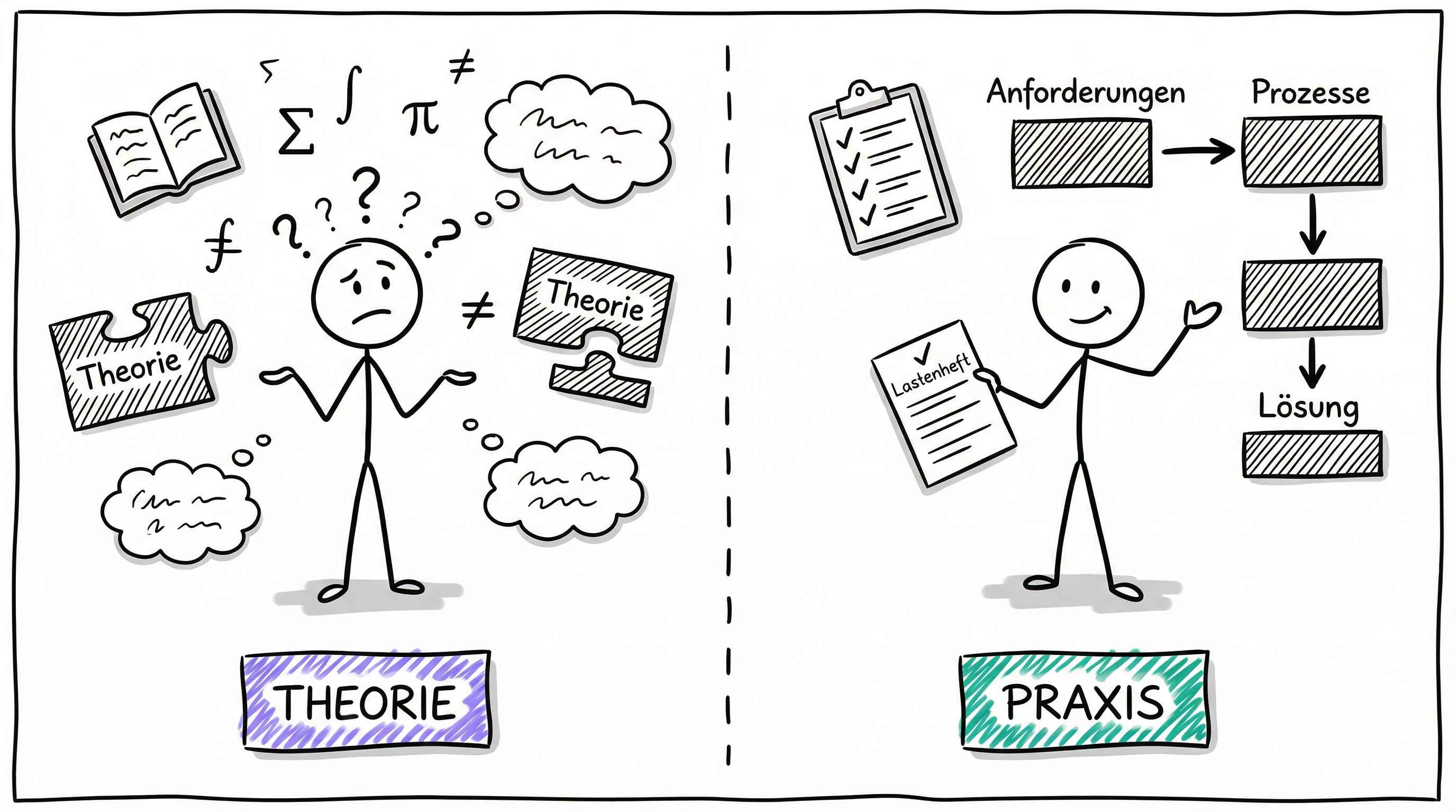 Von der Theorie zur Praxis: Verwirrt vor abstraktem Wissen versus selbstbewusst mit strukturiertem Lastenheft