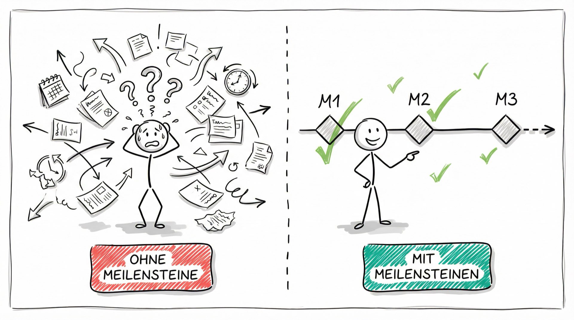 Chaos ohne Meilensteine vs. Struktur mit Meilensteinen