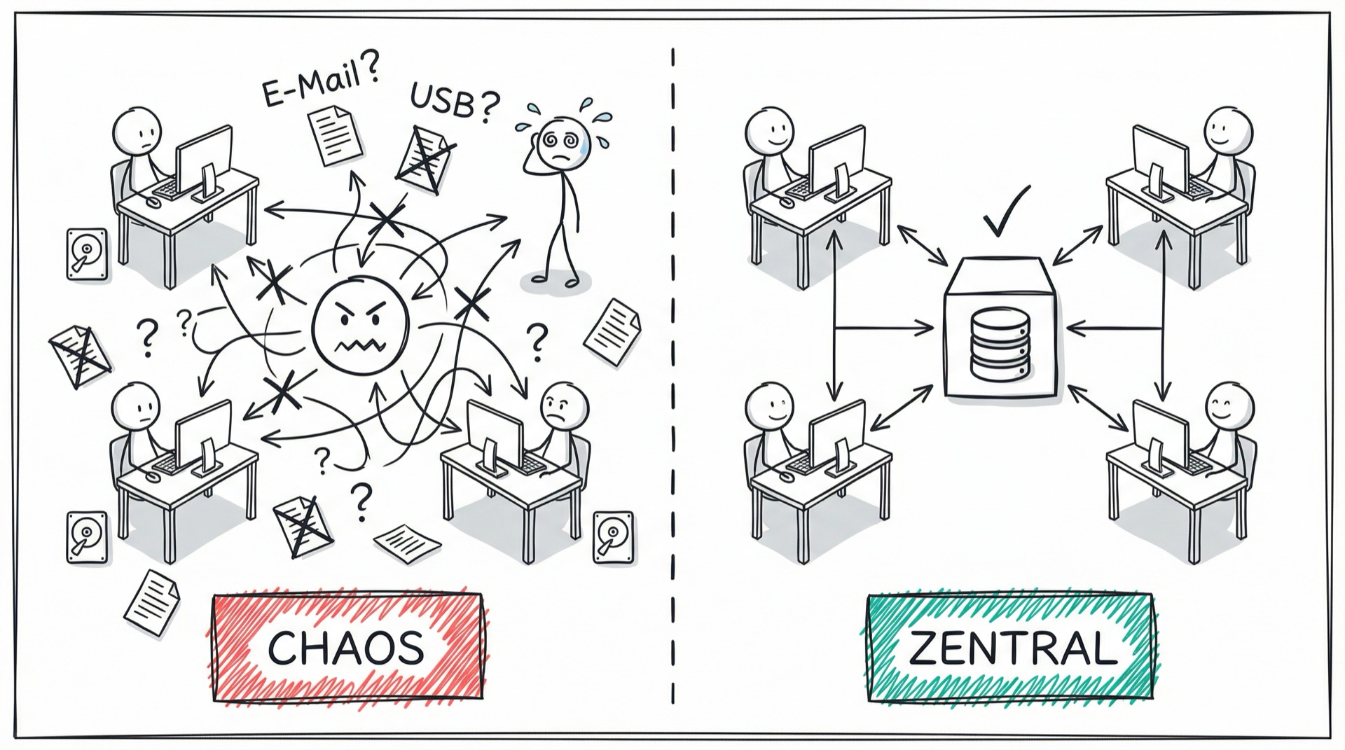 Chaos durch verteilte Speicherung vs. zentrale Netzwerkspeicherlösung