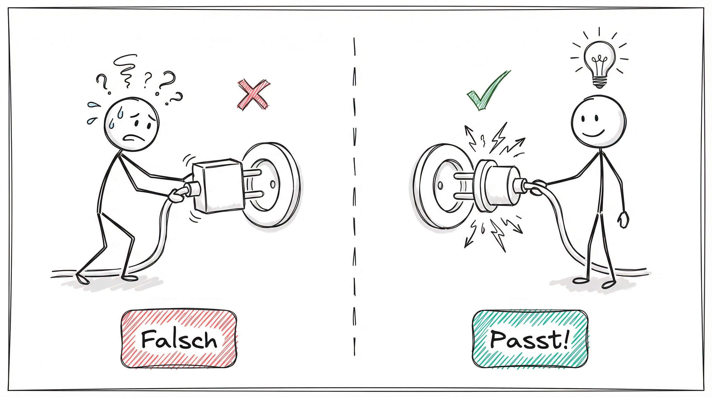 Falsches Protokoll vs. passendes Protokoll - Stecker der nicht passt vs. Stecker der passt