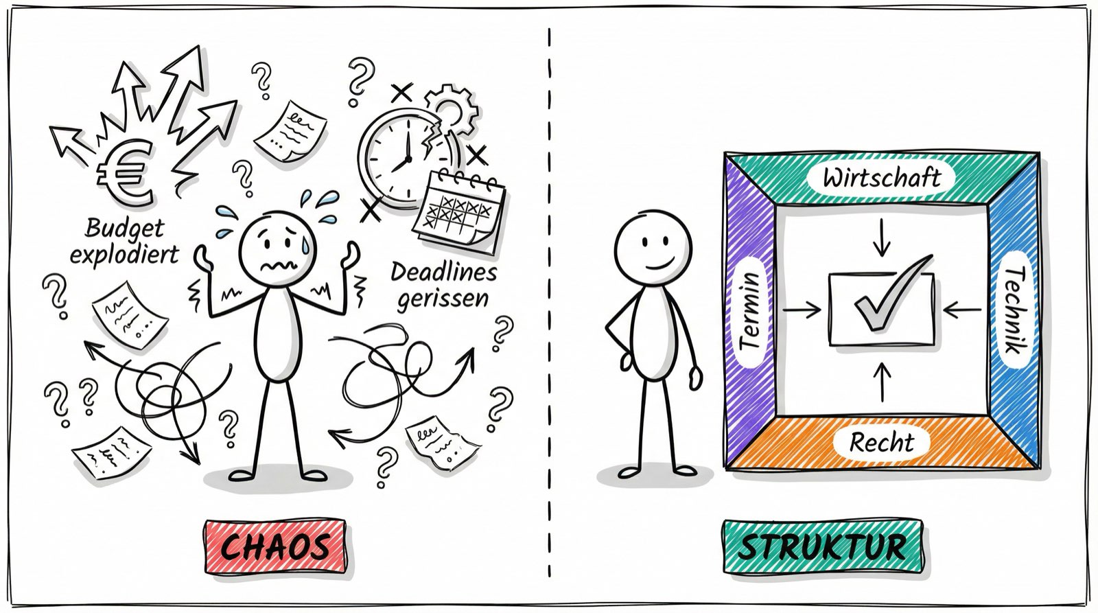 Chaos ohne Rahmenbedingungen vs. Struktur mit klaren Rahmenbedingungen