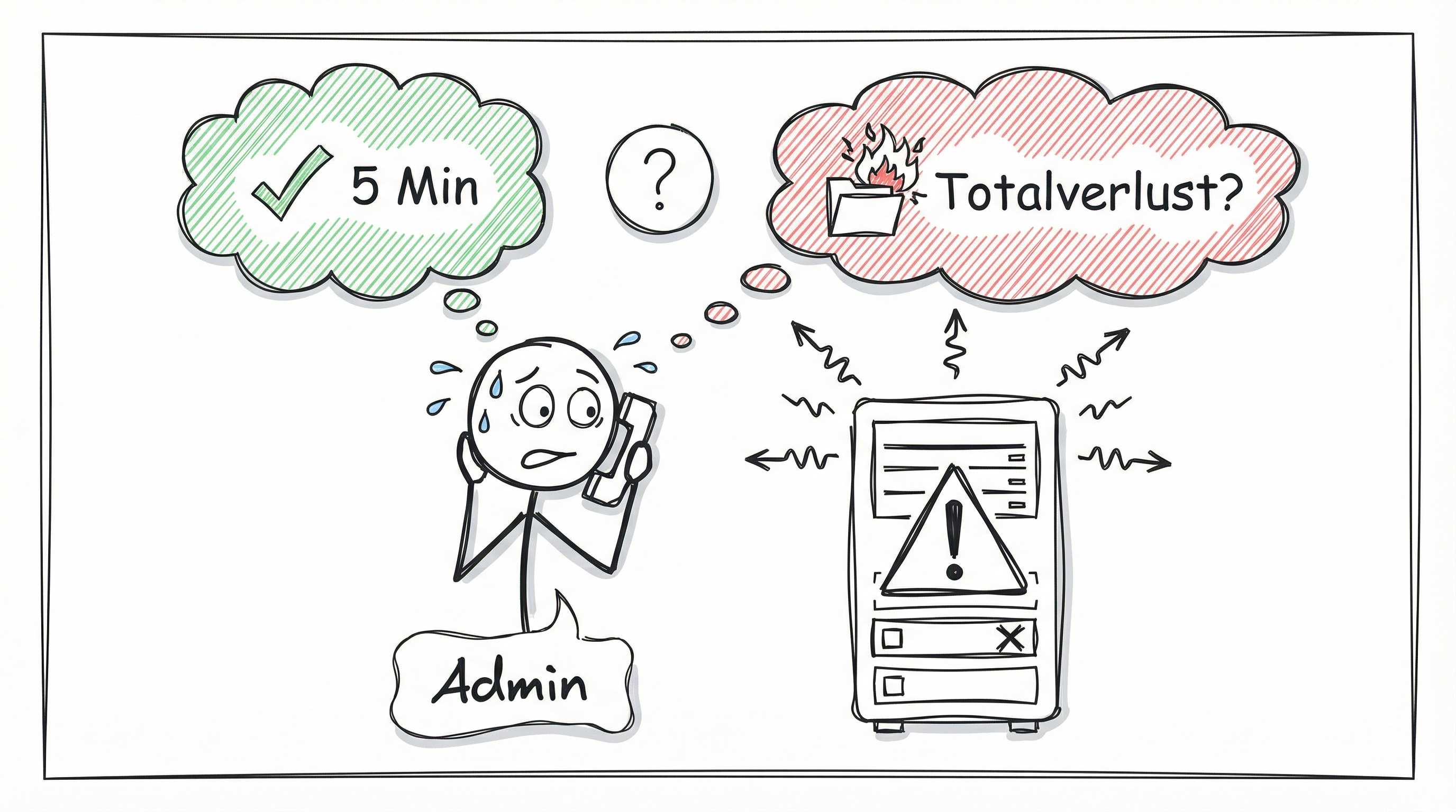 IT-Admin vor Server mit Warnung: Schnelle Reparatur oder Totalverlust?