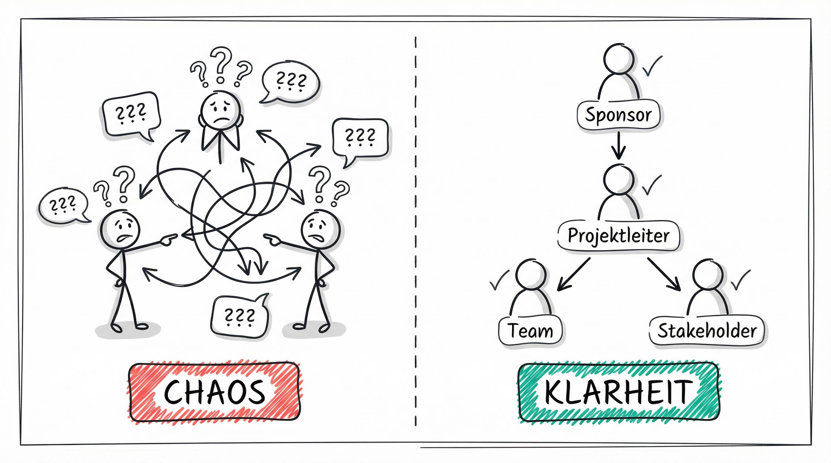 Chaos ohne klare Rollen vs. Klarheit mit definierten Projektrollen