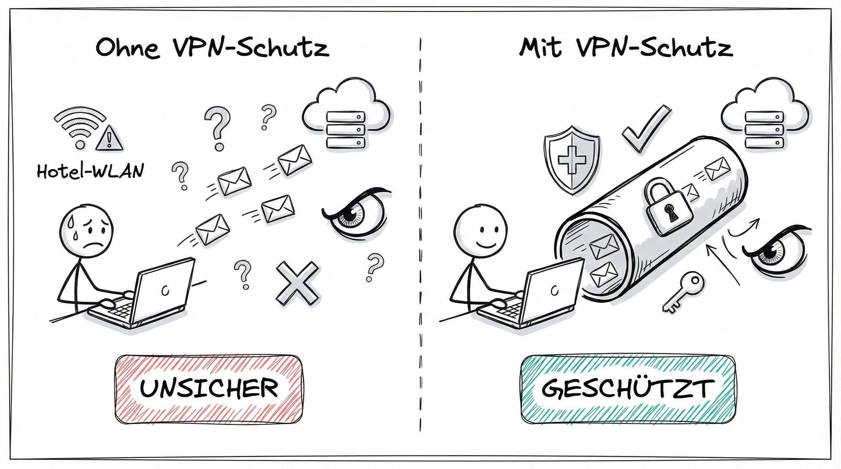 VPN-Sicherheit: Unsicher vs. Geschützt
