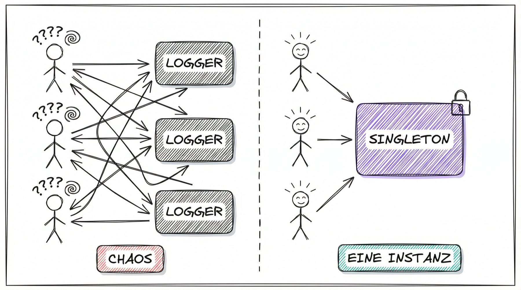 Singleton-Pattern: Chaos mit mehreren Instanzen vs. eine zentrale Instanz