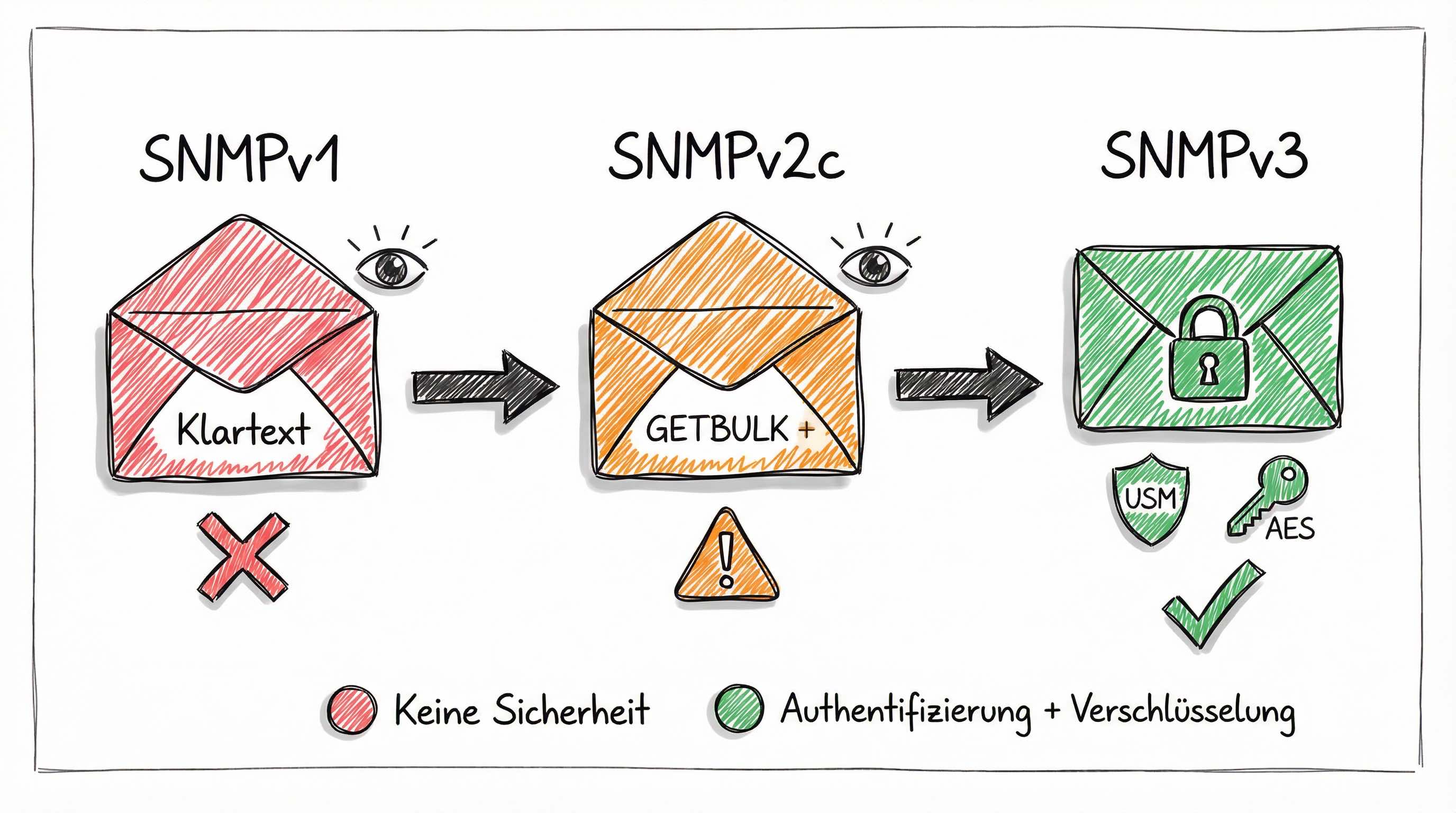 Evolution der SNMP-Sicherheit von Version 1 bis 3