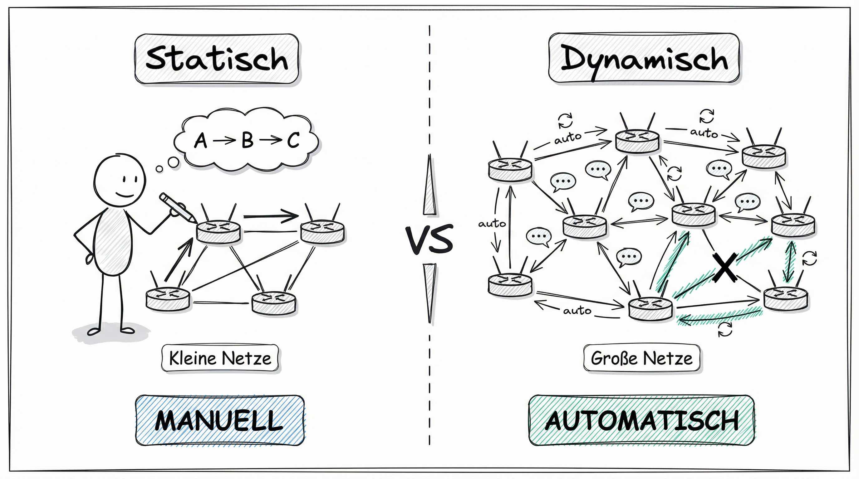 Vergleich statisches und dynamisches Routing