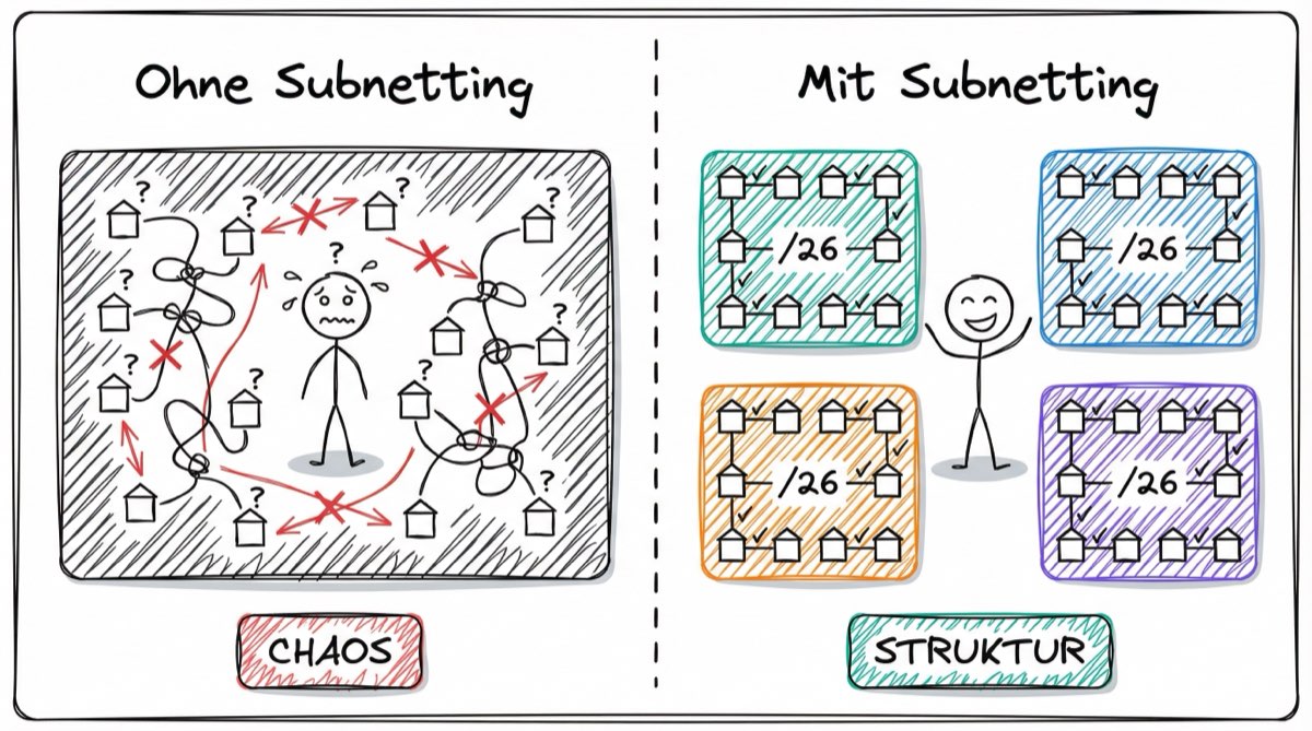 Chaos ohne Subnetting vs. Struktur mit Subnetting
