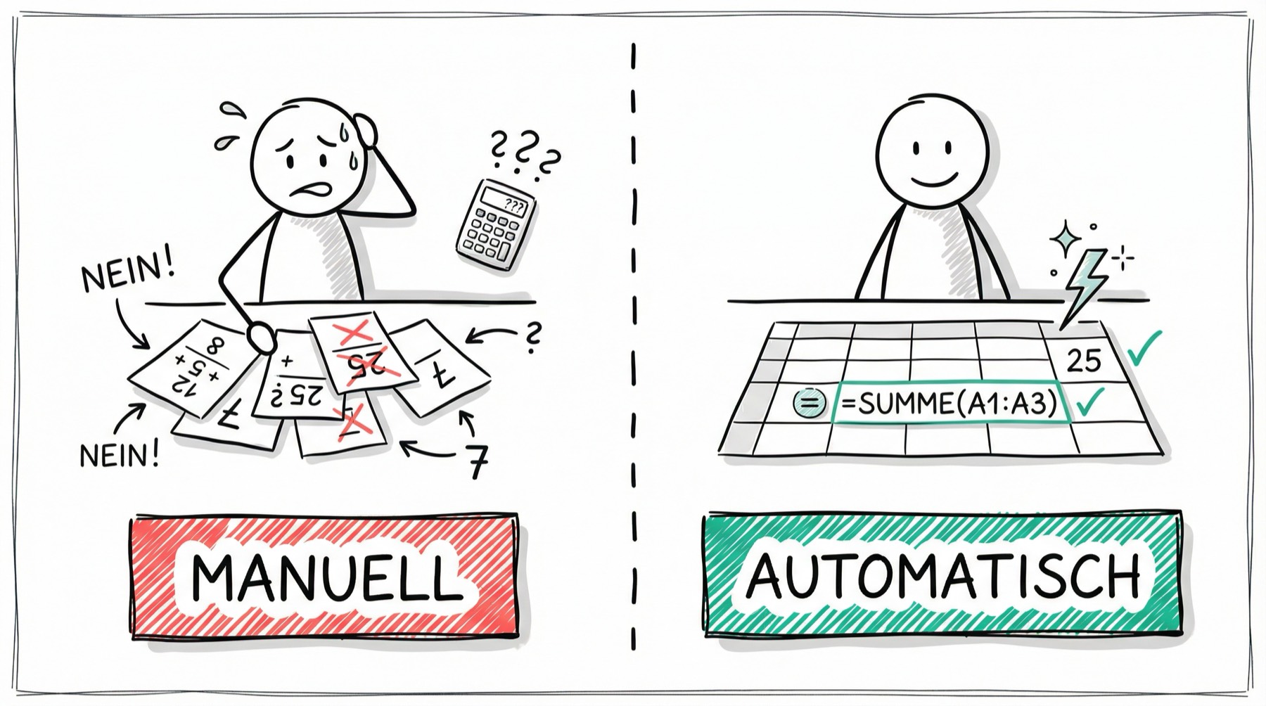 Manuelles Rechnen vs. automatische Formeln in der Tabellenkalkulation