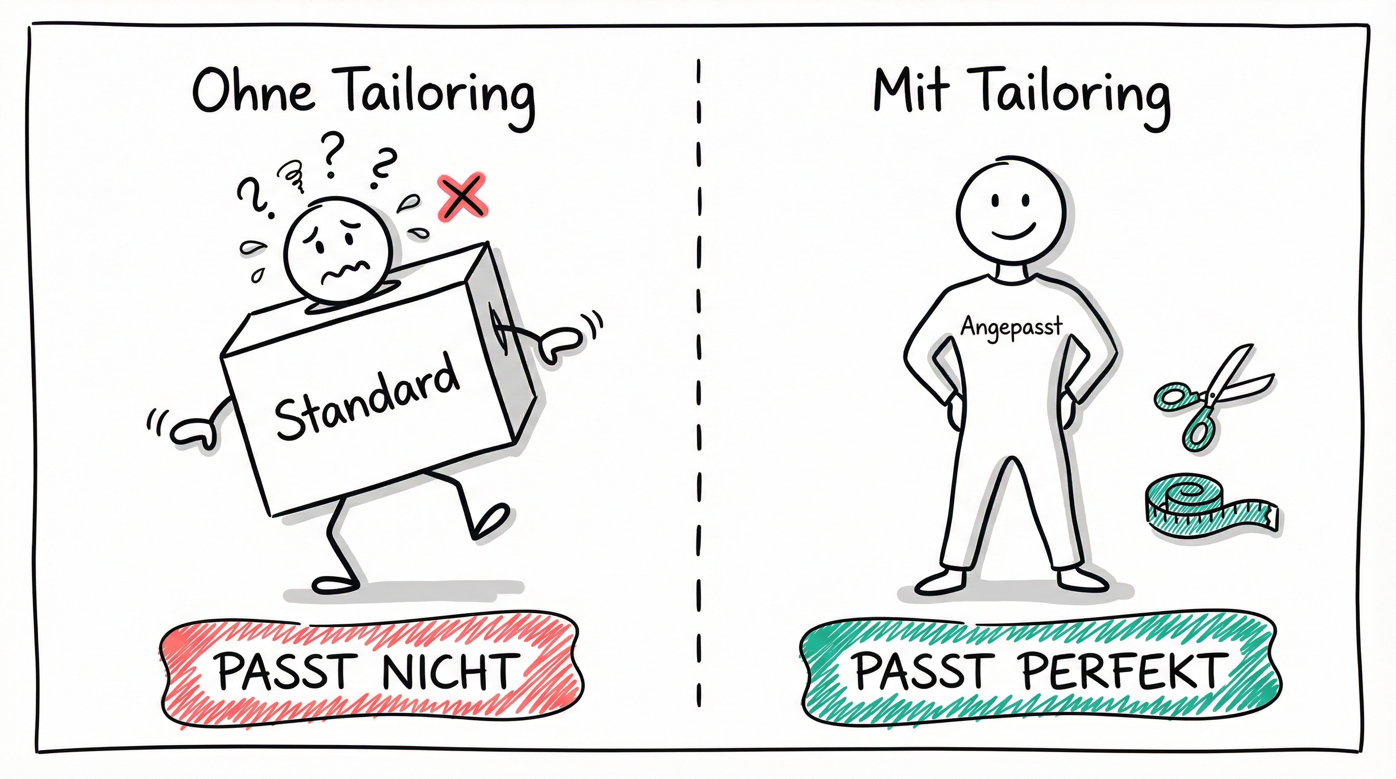 Ohne Tailoring passt das Standardmodell nicht, mit Tailoring passt es perfekt