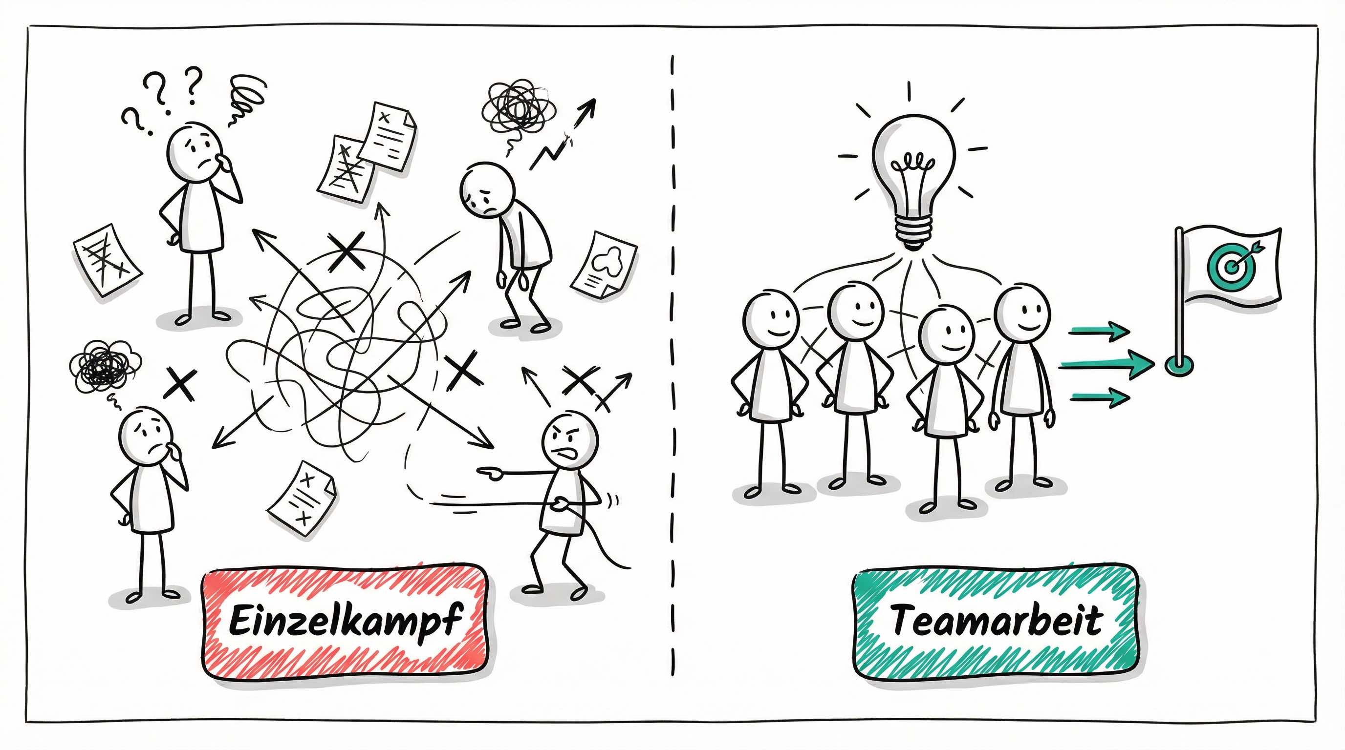 Einzelkampf vs. Teamarbeit - Vorher-Nachher-Vergleich
